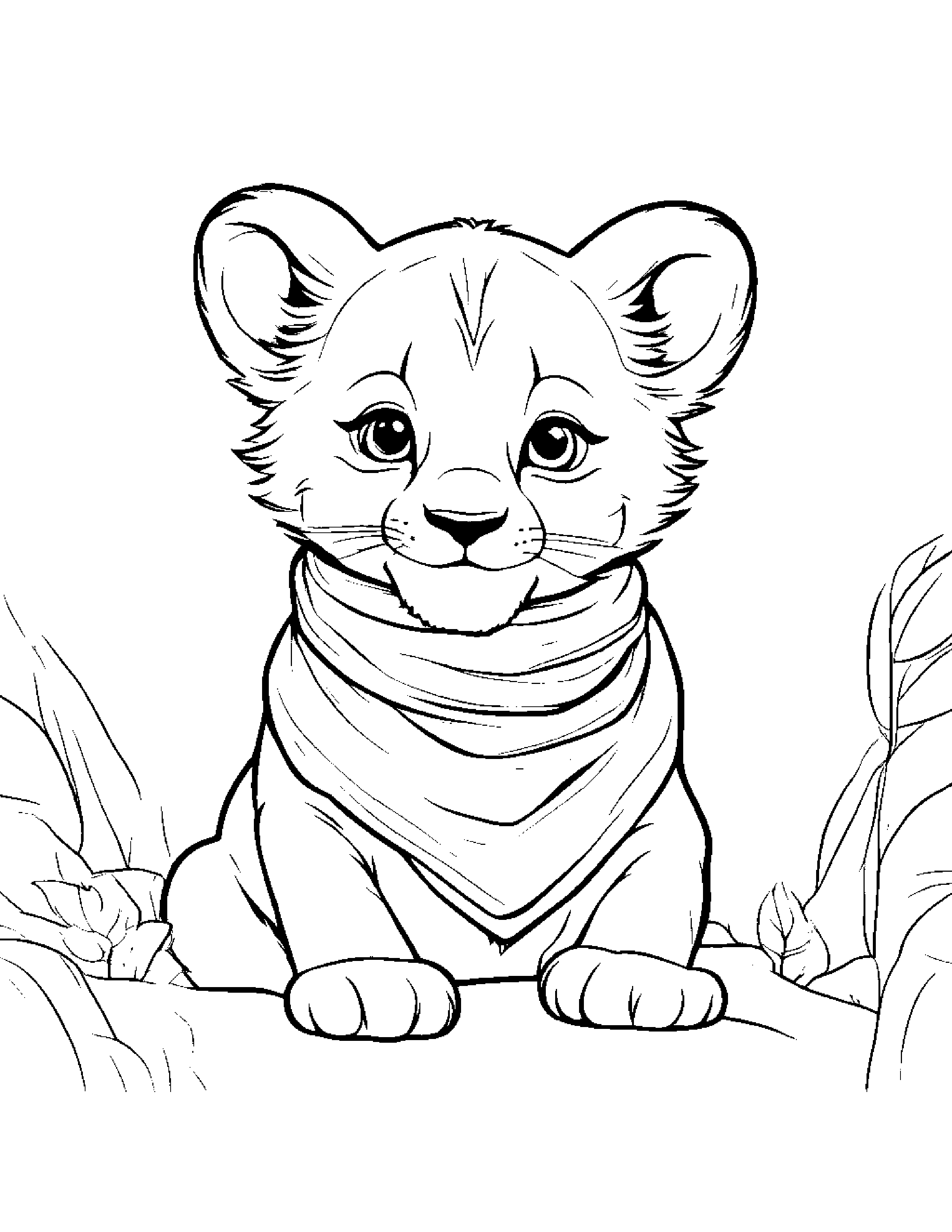 Little Lion Cub With Scarf Coloring Page (Free Printable PDF)