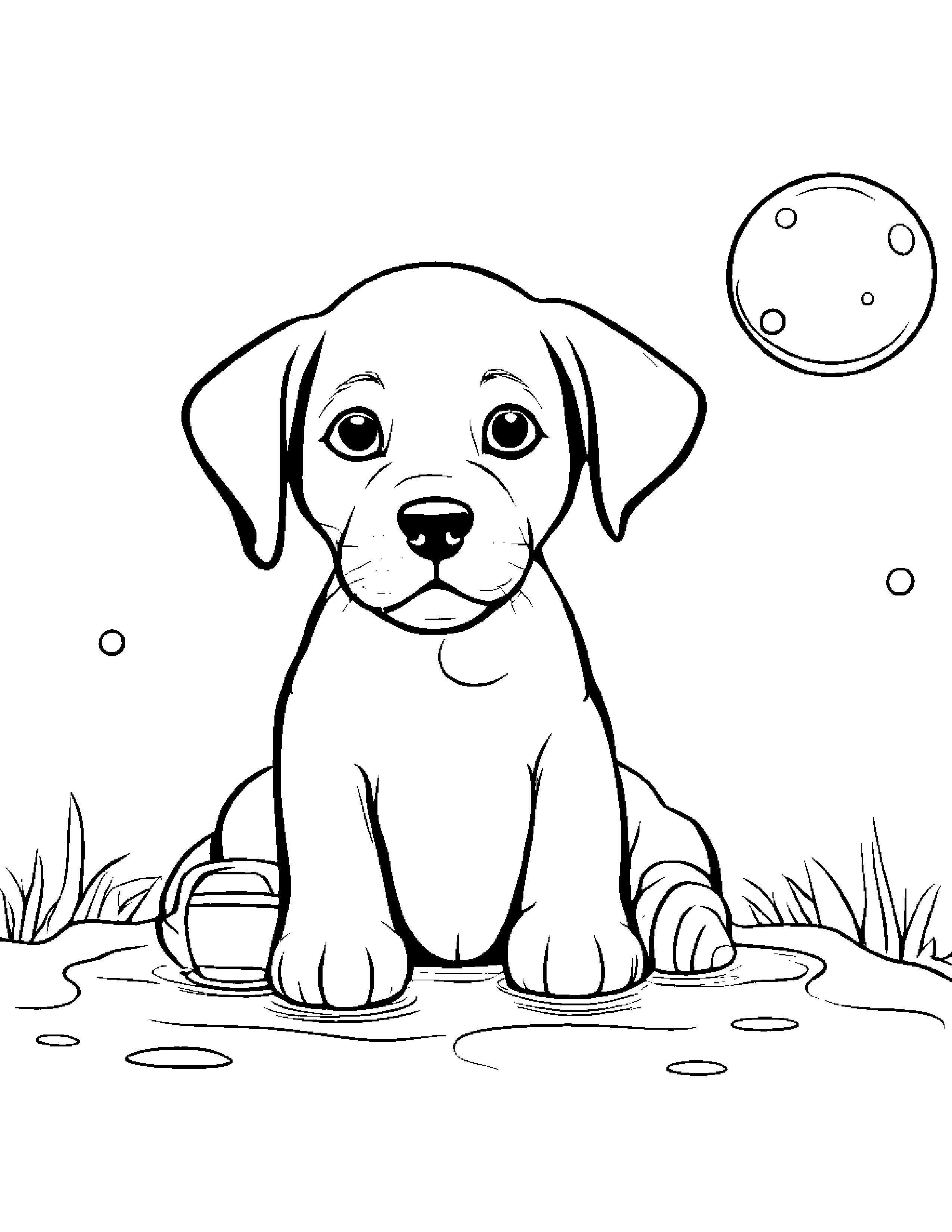 Sleepy Puppy Blowing Bubbles Coloring Page (Free Printable PDF)