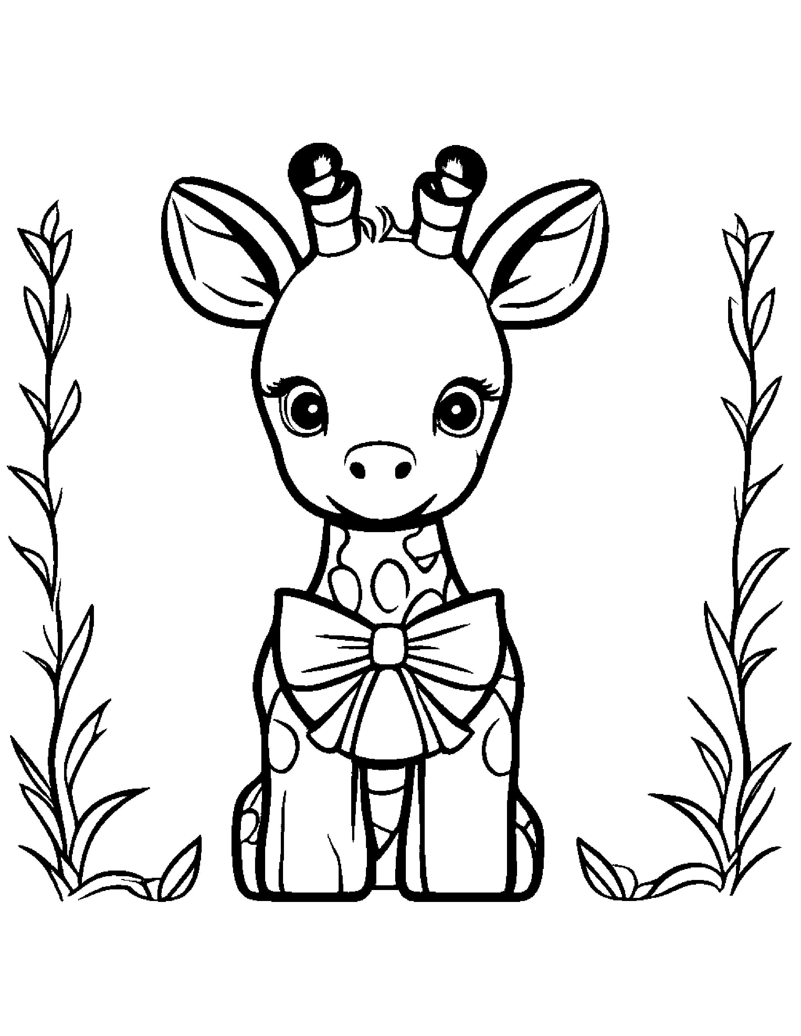 Tiny Giraffe With A Bow #2 Coloring Page (Free Printable PDF)