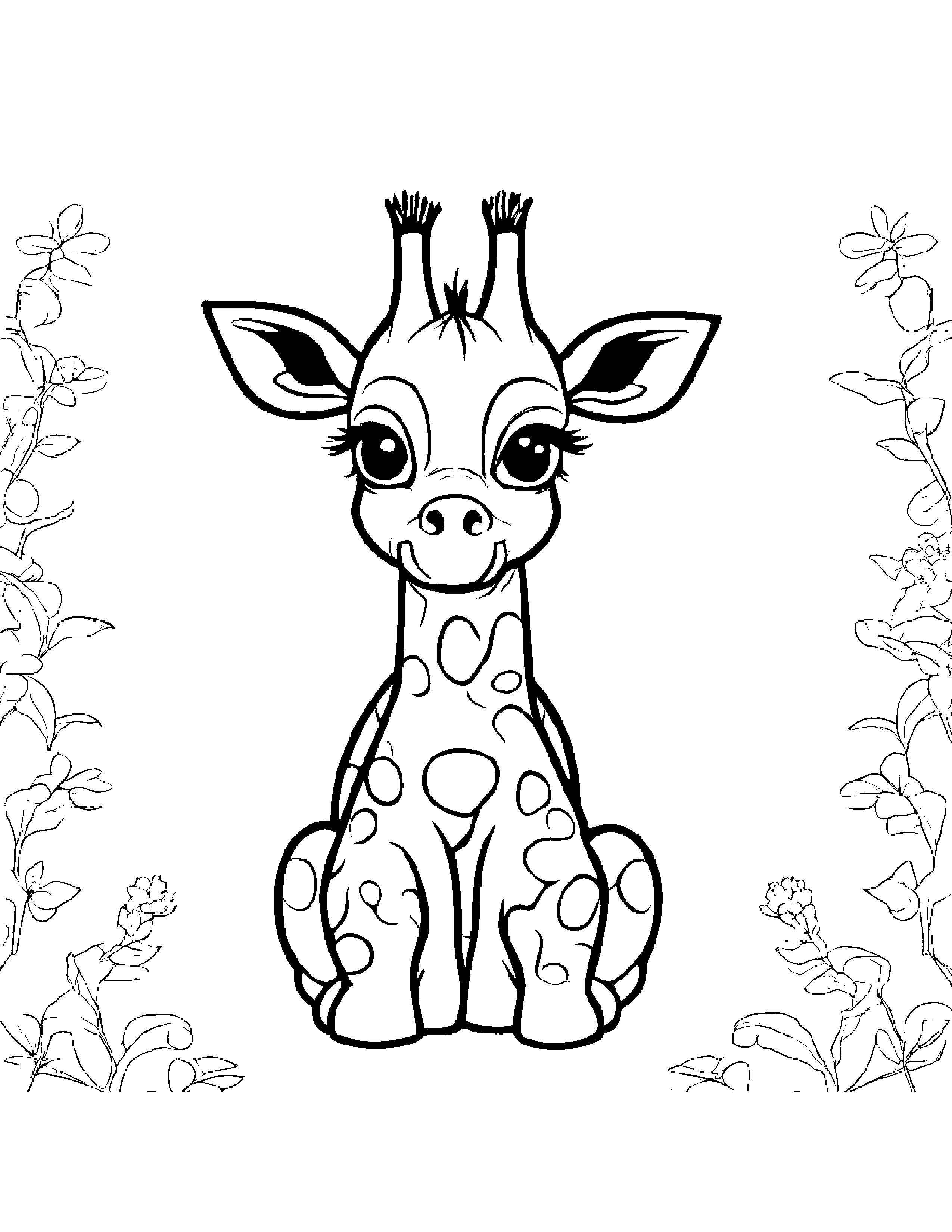 Tiny Giraffe With A Bow Coloring Page (Free Printable PDF)