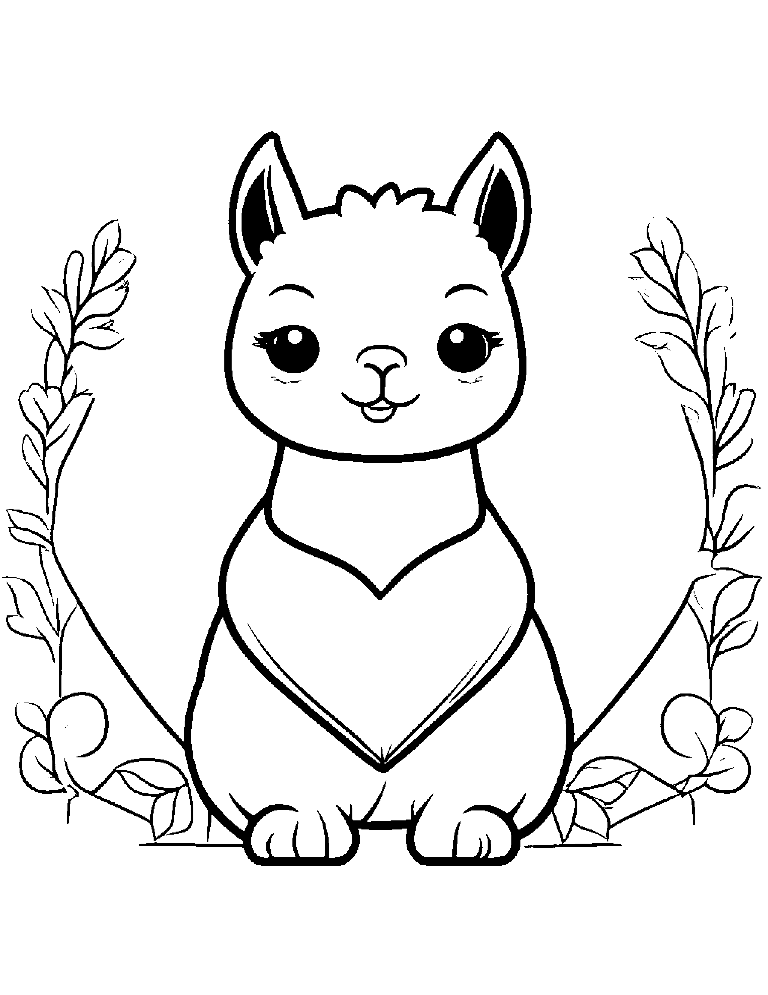 Kawaii Alpaca Hugging A Heart #2 Coloring Page (Free Printable PDF)