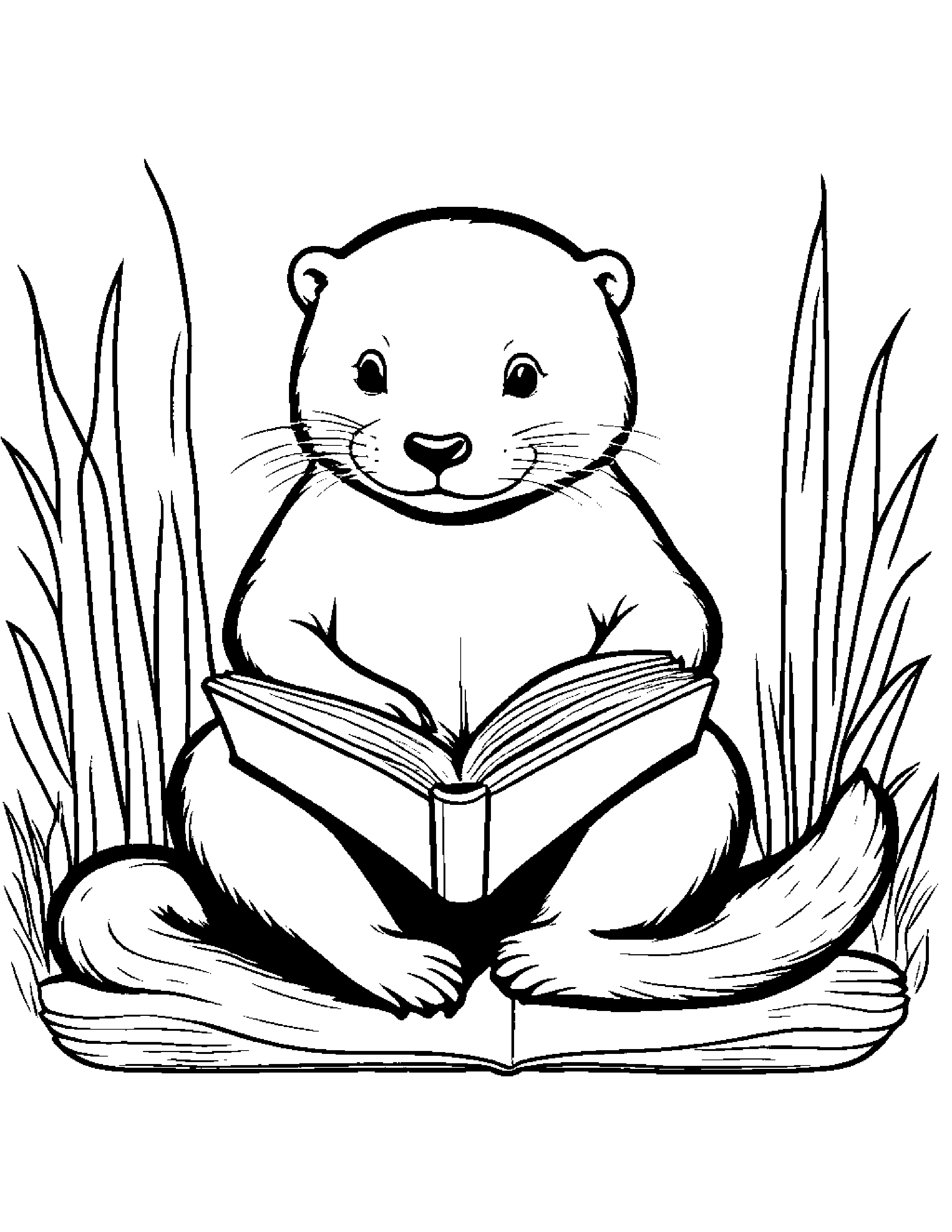Otter Reading A Book #2 Coloring Page (Free Printable PDF)