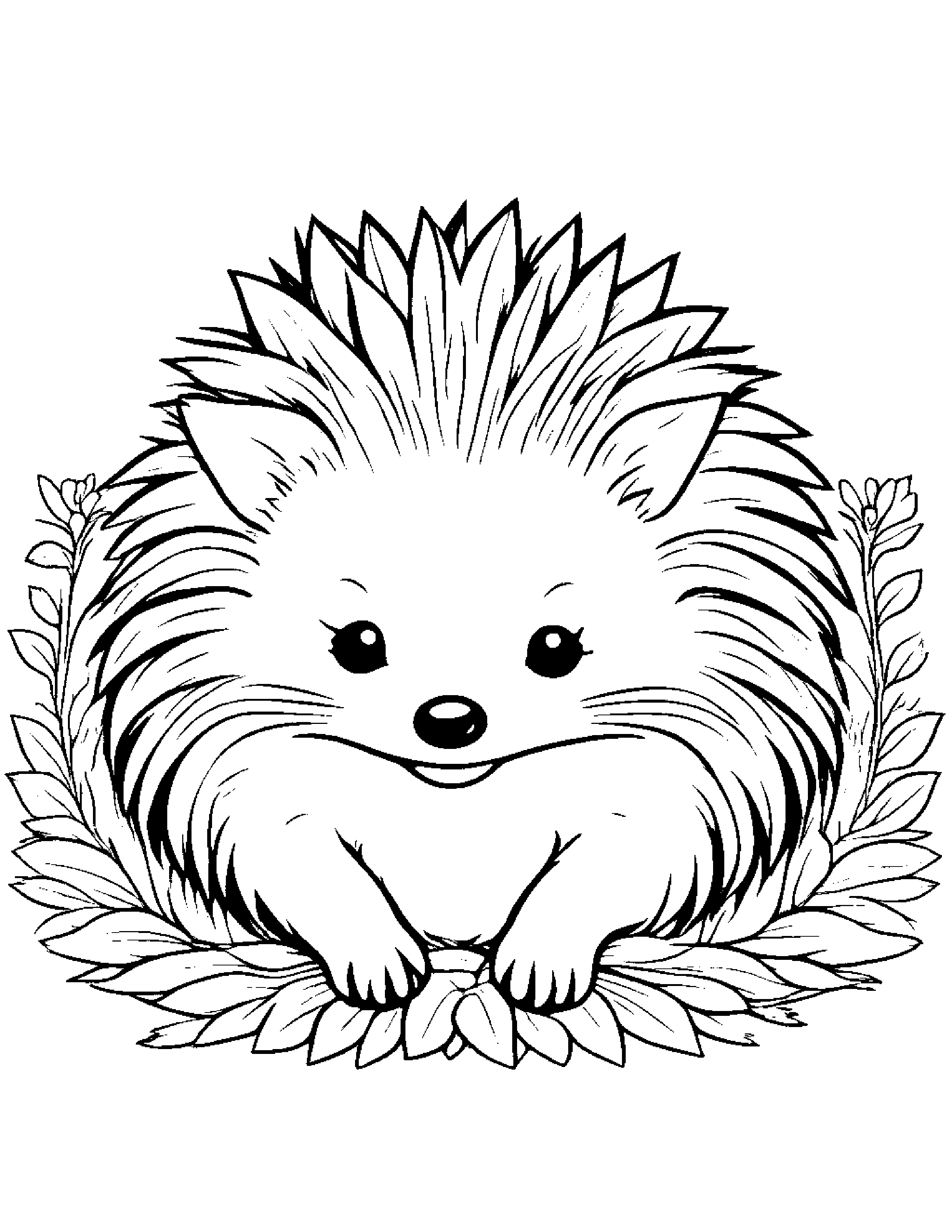Sleepy Hedgehog With A Bow #2 Coloring Page (Free Printable PDF)