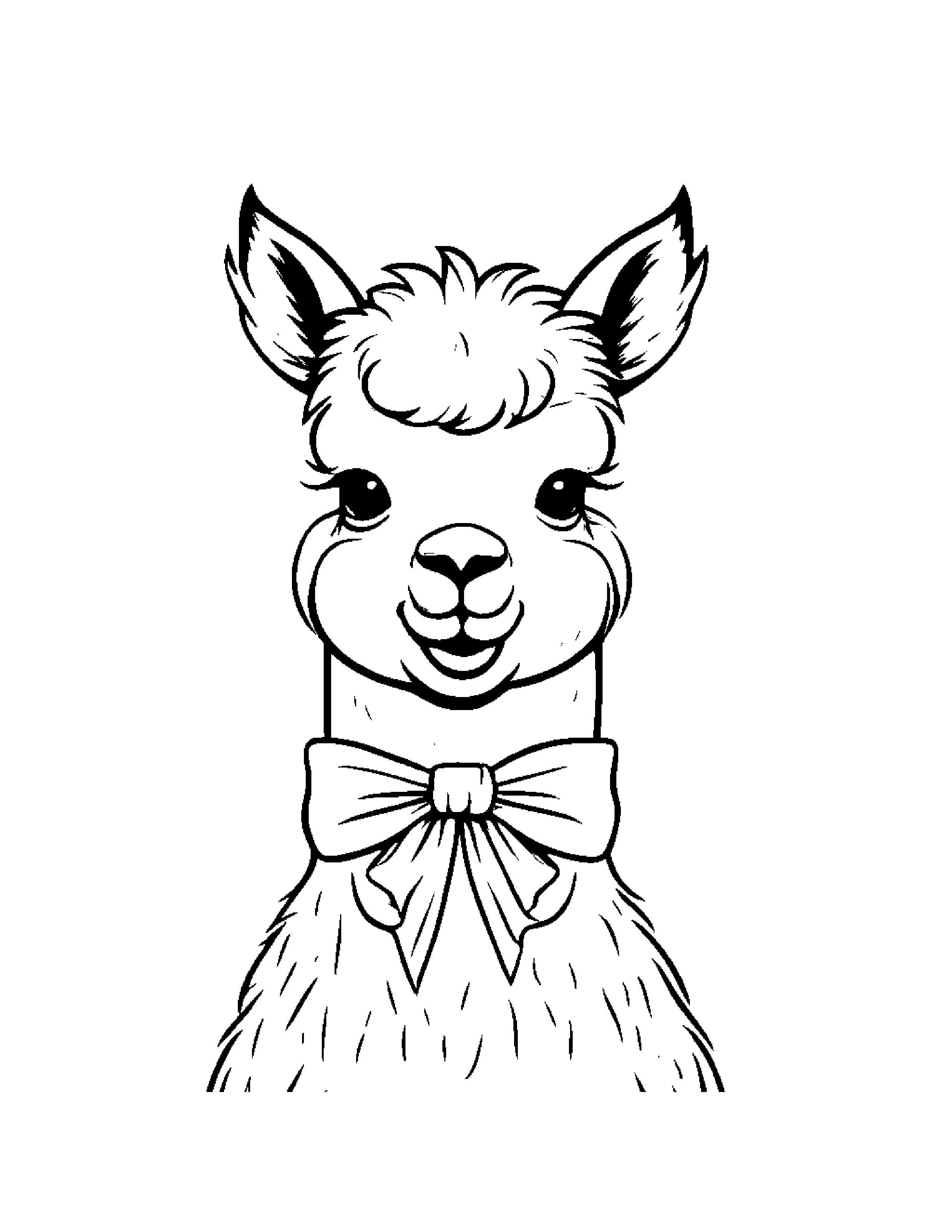Smiling Alpaca With A Bow #2 Coloring Page (Free Printable PDF)