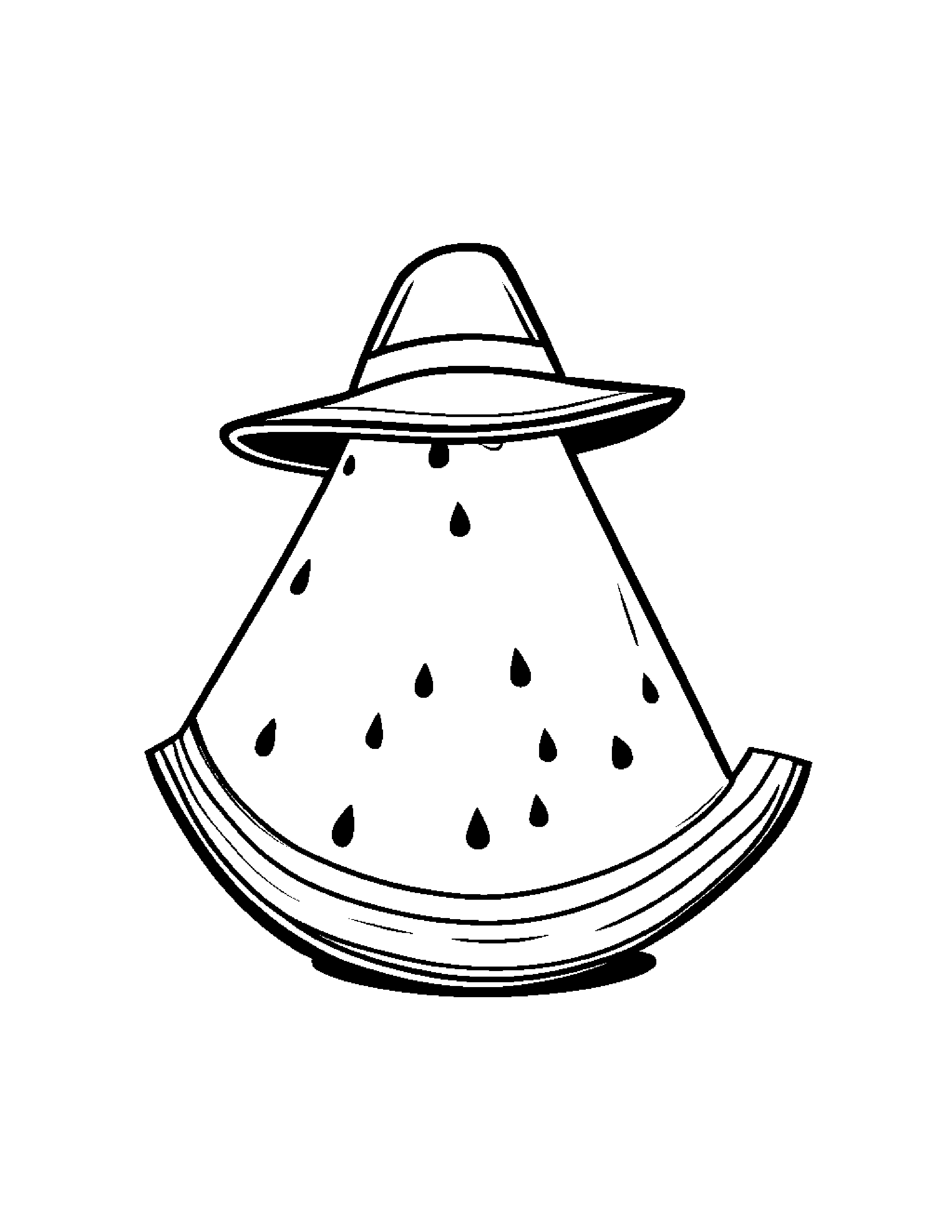 Watermelon Slice Wearing A Hat Coloring Page (Free Printable PDF)