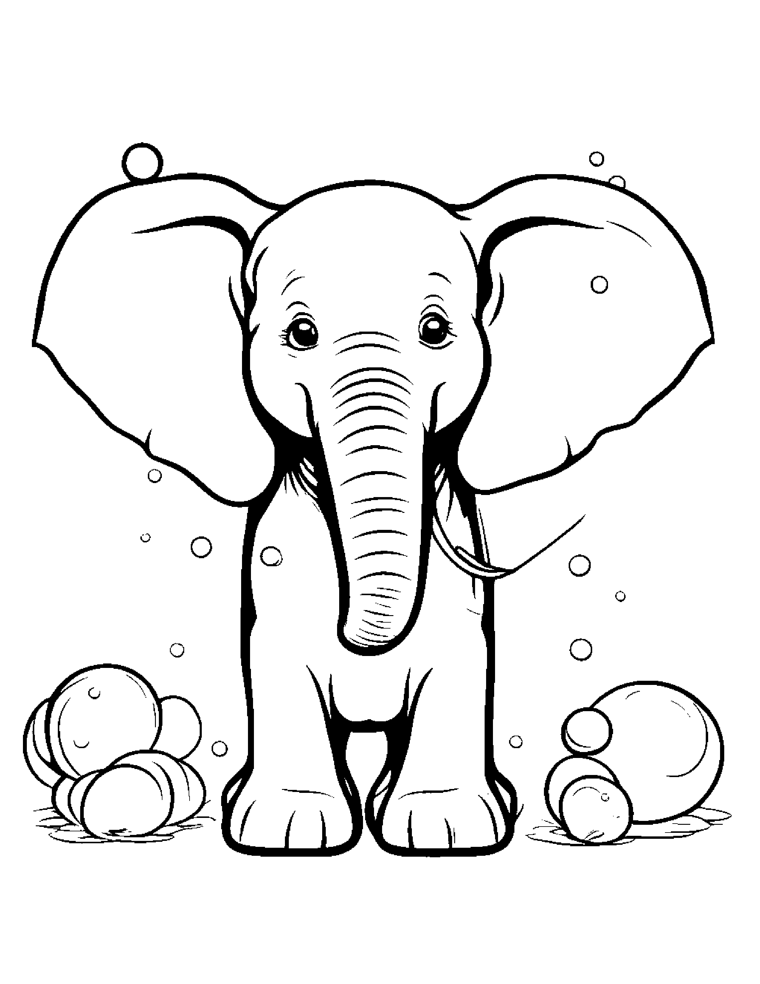 Happy Elephant Calf Blowing Bubbles #2 Coloring Page (Free Printable PDF)