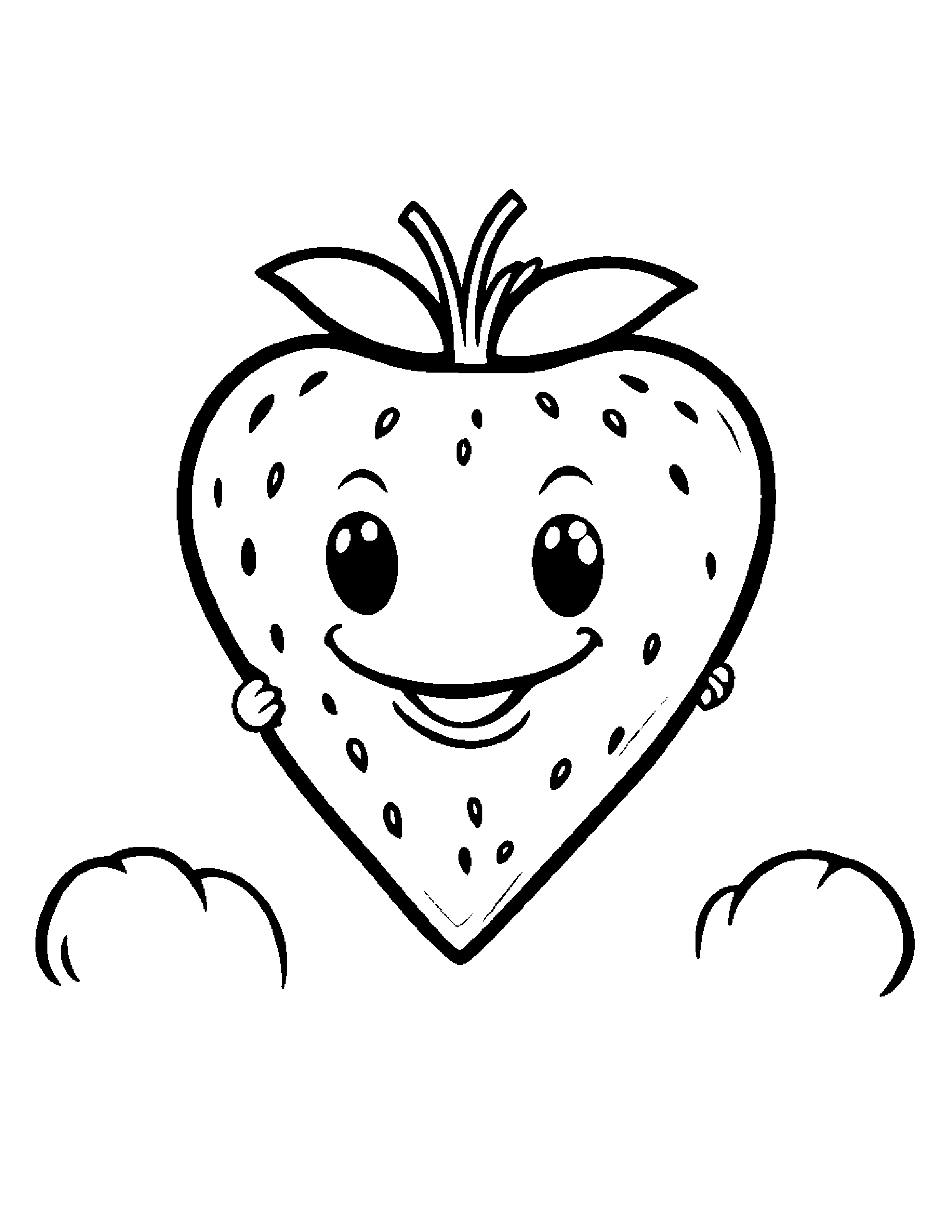 Happy Strawberry Hugging A Heart #2 Coloring Page (Free Printable PDF)