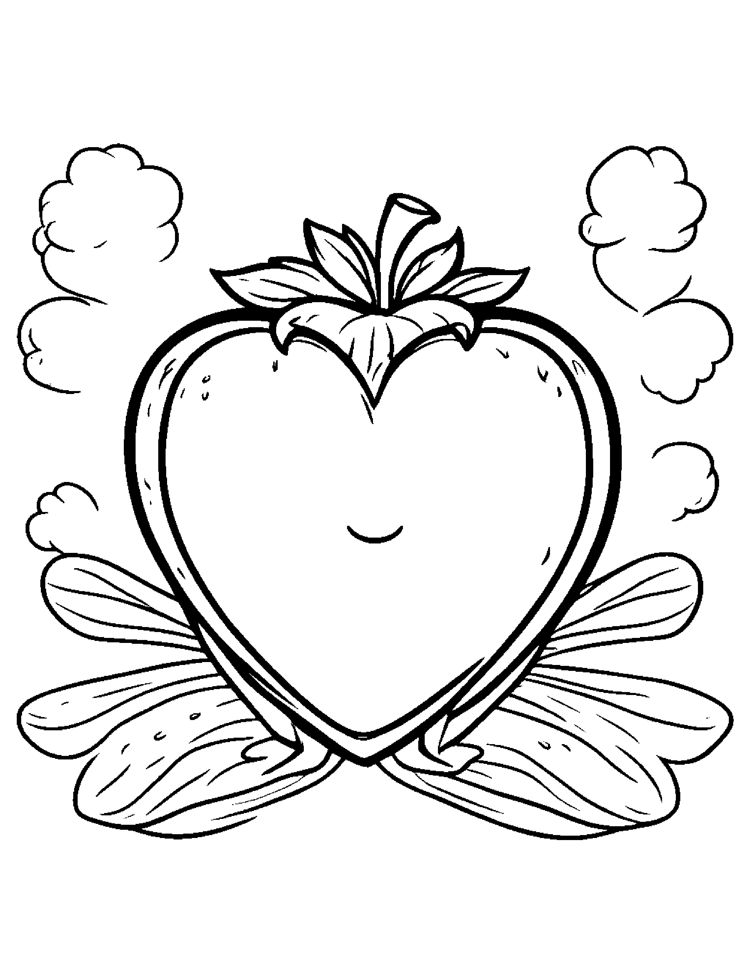 Happy Strawberry Hugging A Heart Coloring Page (Free Printable PDF)