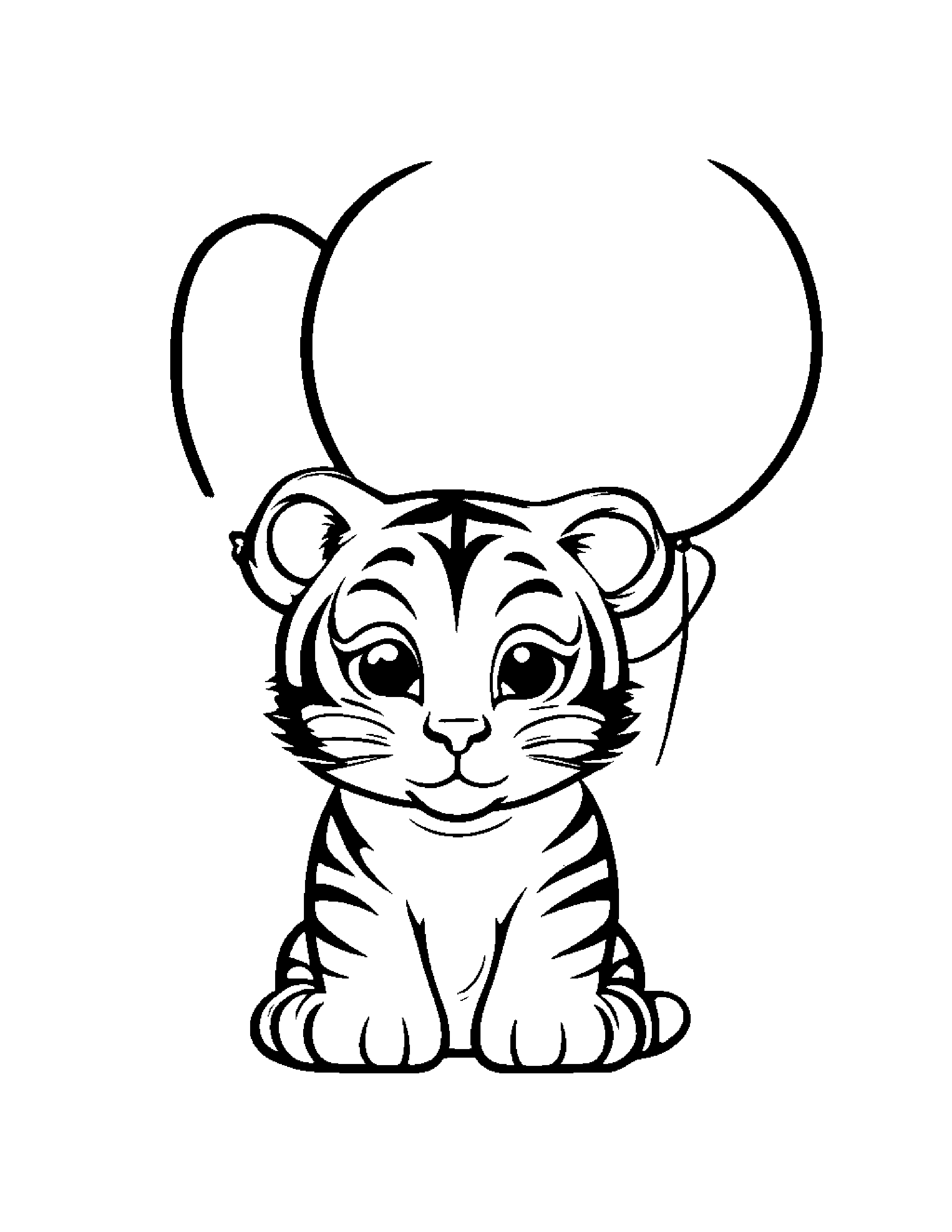 Tiny Tiger Cub With Balloon #2 Coloring Page (Free Printable PDF)