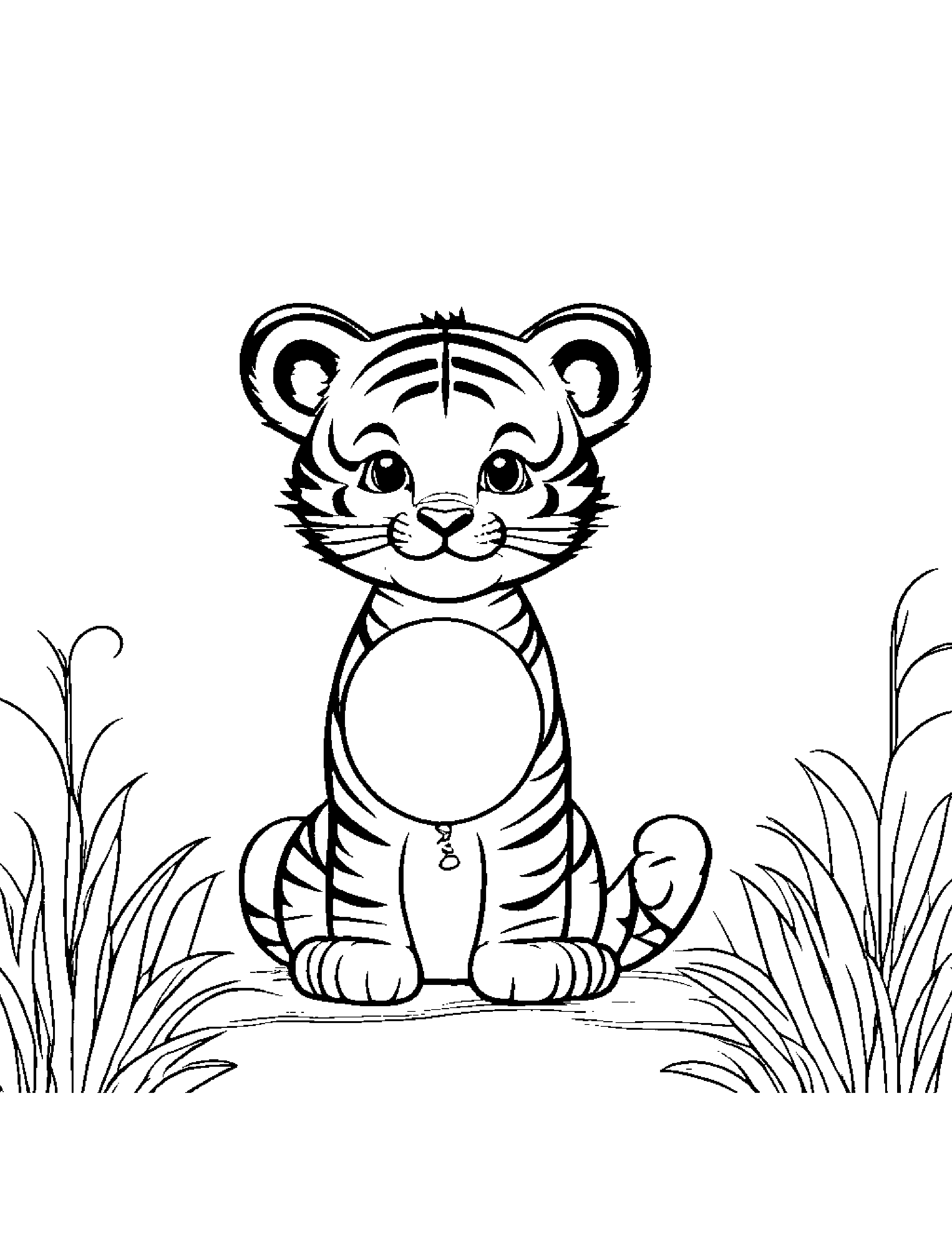 Tiny Tiger Cub With Balloon Coloring Page (Free Printable PDF)