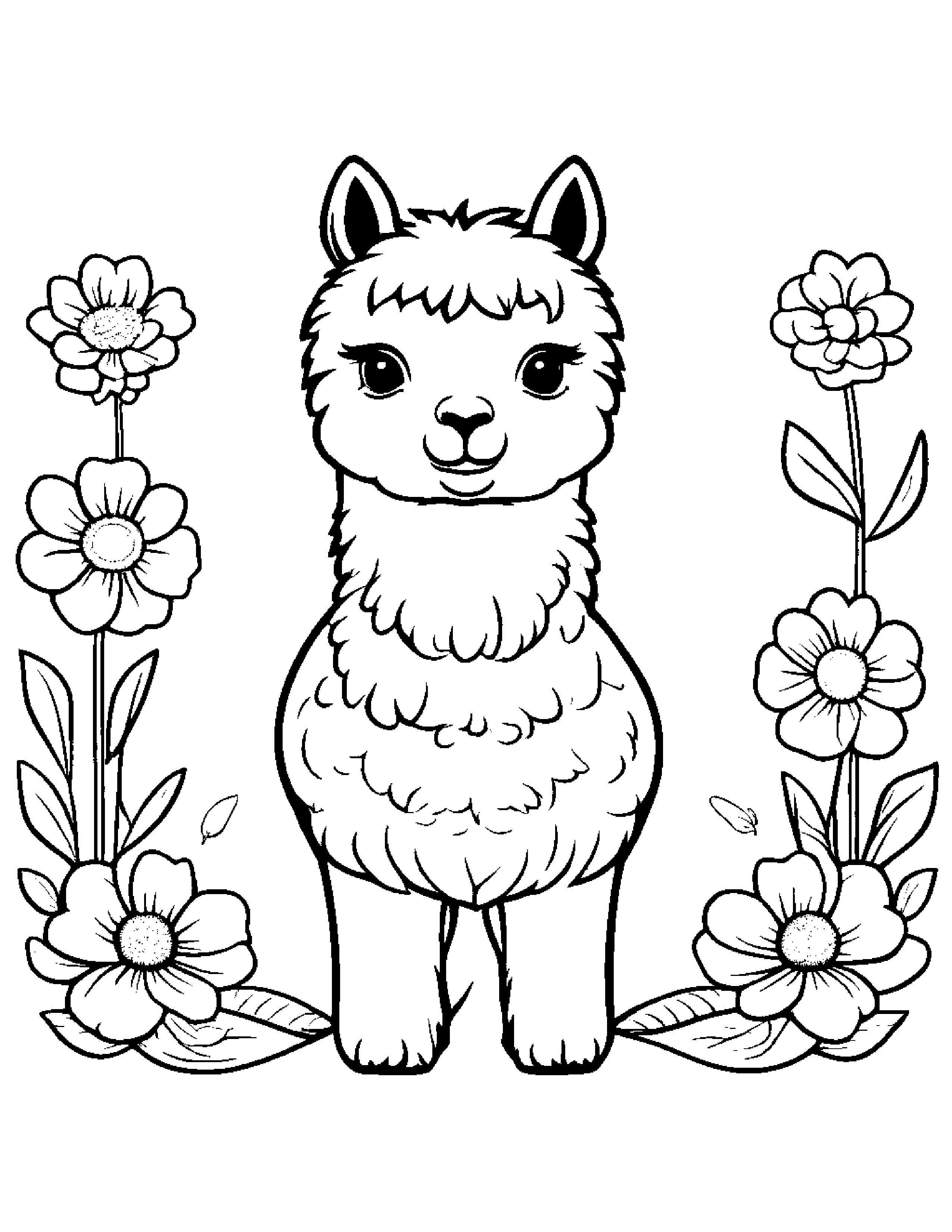 Alpaca With A Flower #2 Coloring Page (Free Printable PDF)