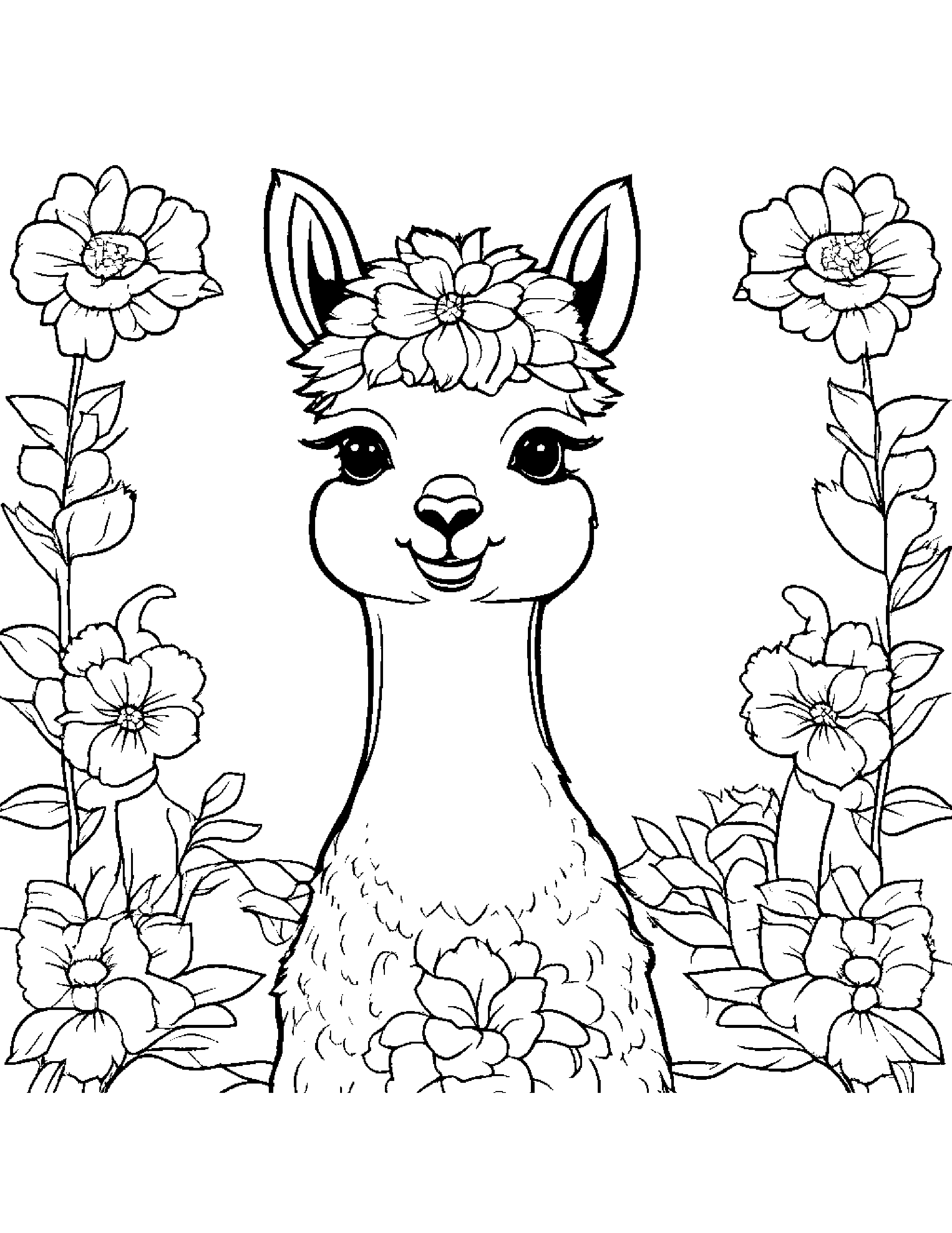 Alpaca With A Flower Coloring Page (Free Printable PDF)