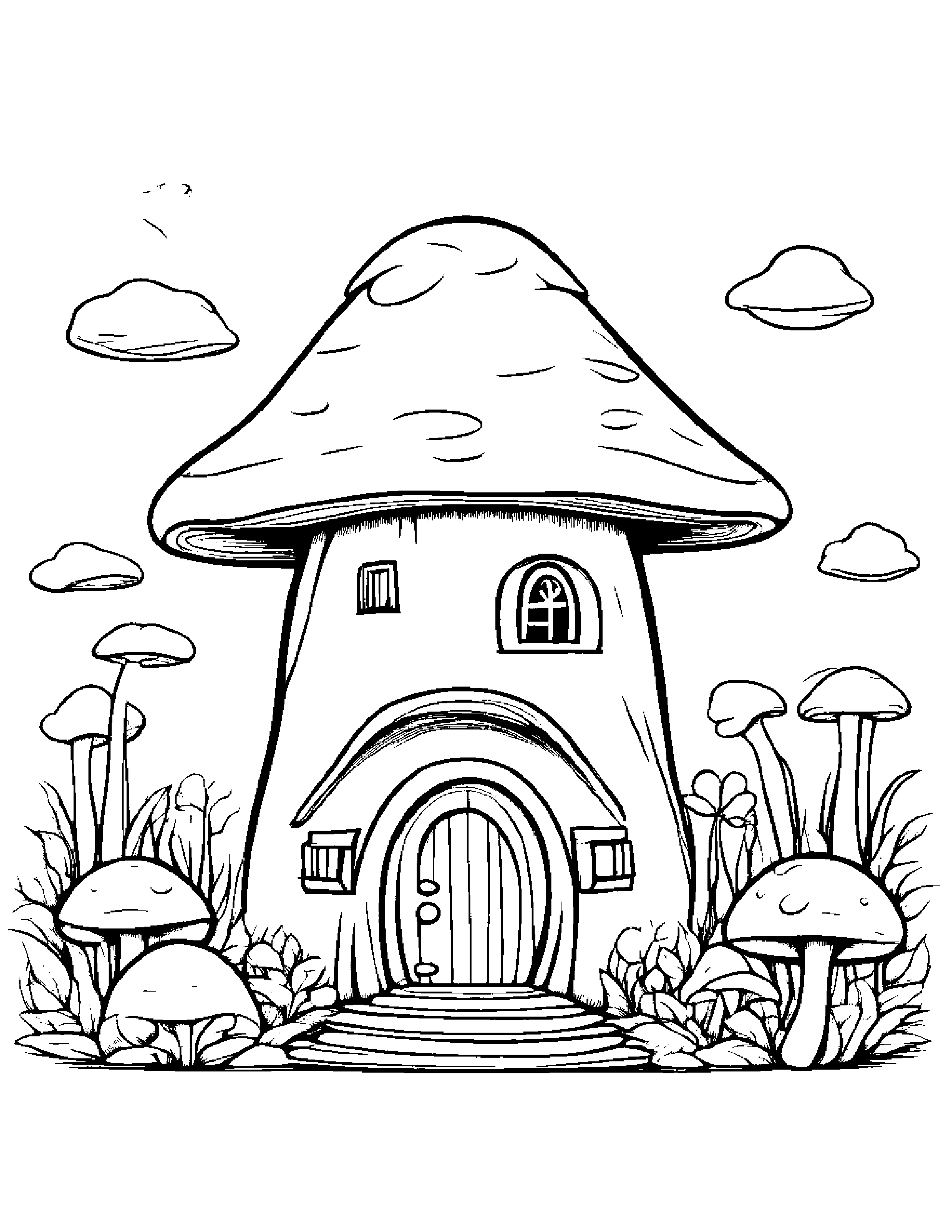 Mushroom House Hugging A Heart #2 Coloring Page (Free Printable PDF)