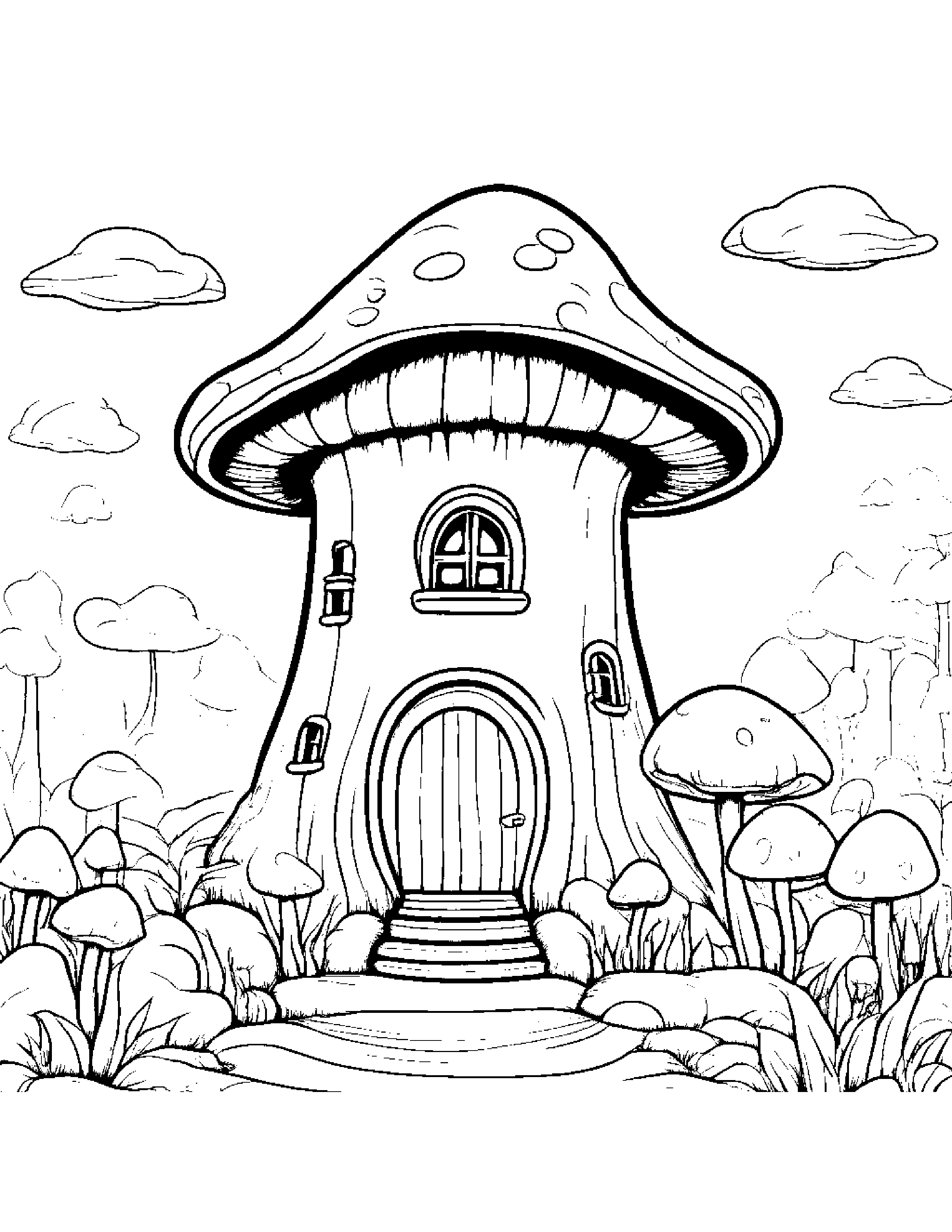 Mushroom House Hugging A Heart Coloring Page (Free Printable PDF)