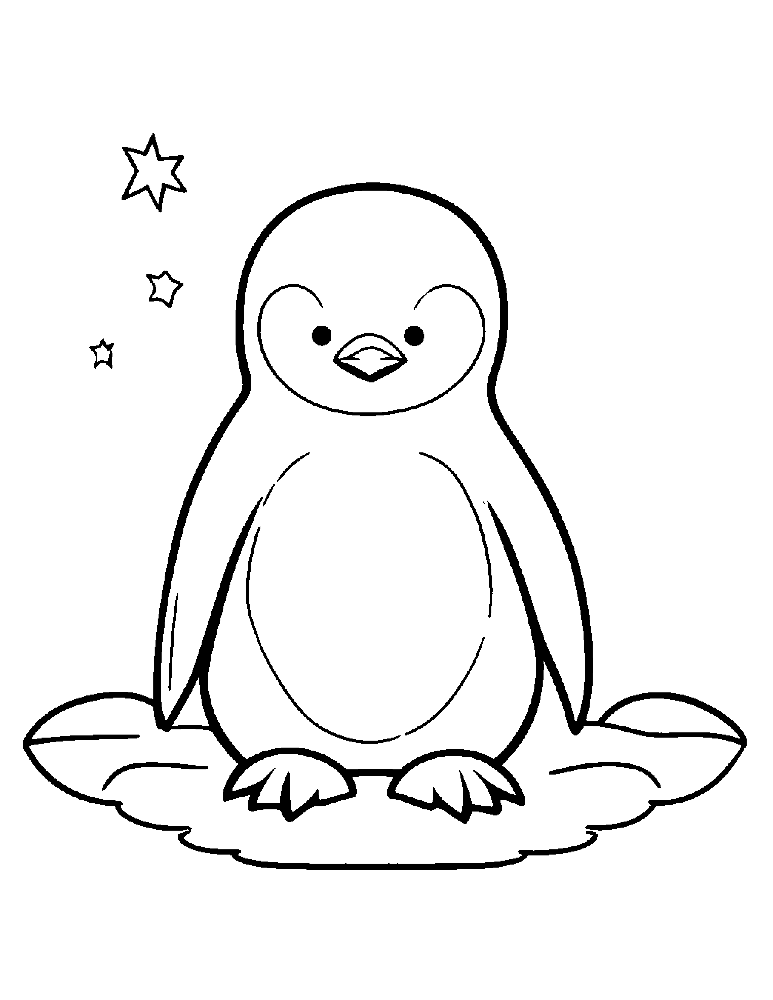 Sleepy Penguin With A Star #2 Coloring Page (Free Printable PDF)