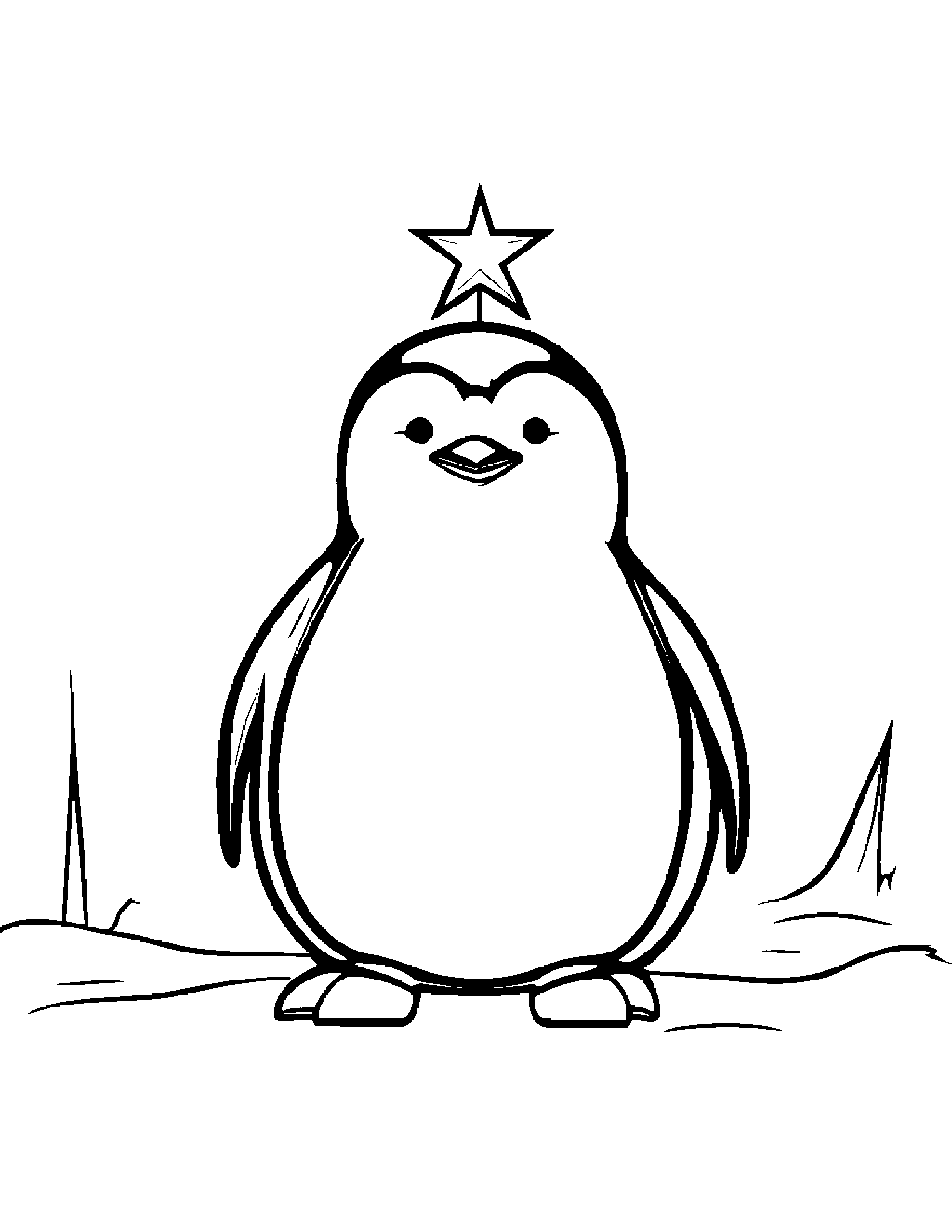 Sleepy Penguin With A Star Coloring Page (Free Printable PDF)