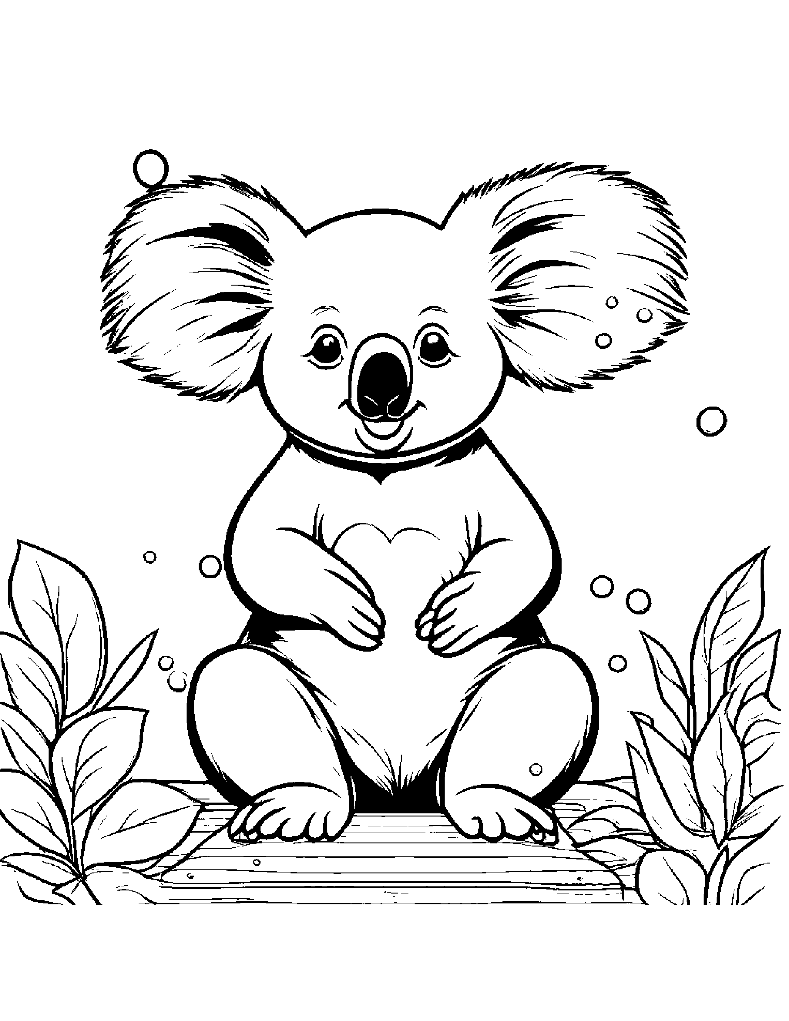 Koala Blowing Bubbles #2 Coloring Page (Free Printable PDF)