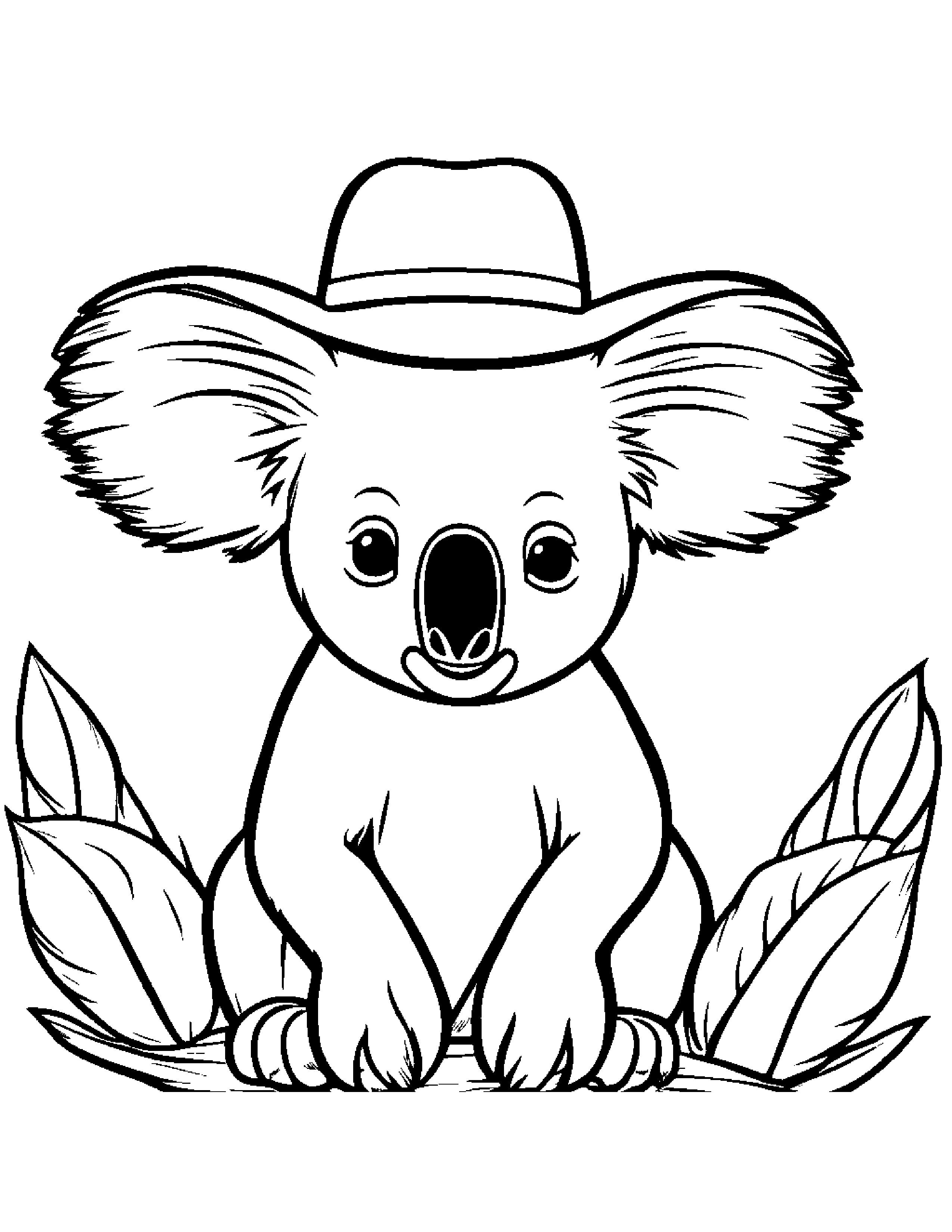 Koala Wearing A Hat #2 Coloring Page (Free Printable PDF)