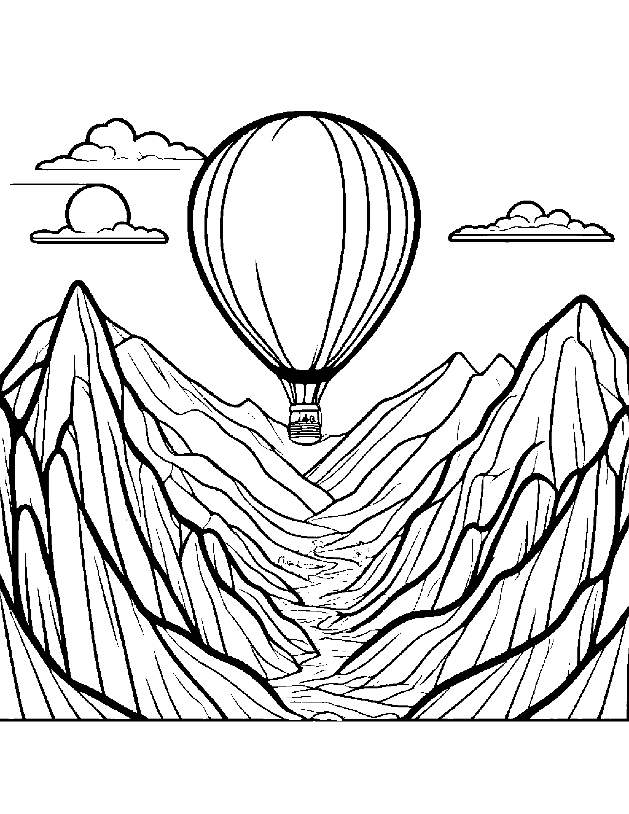 Mountain With Balloon #2 Coloring Page (Free Printable PDF)