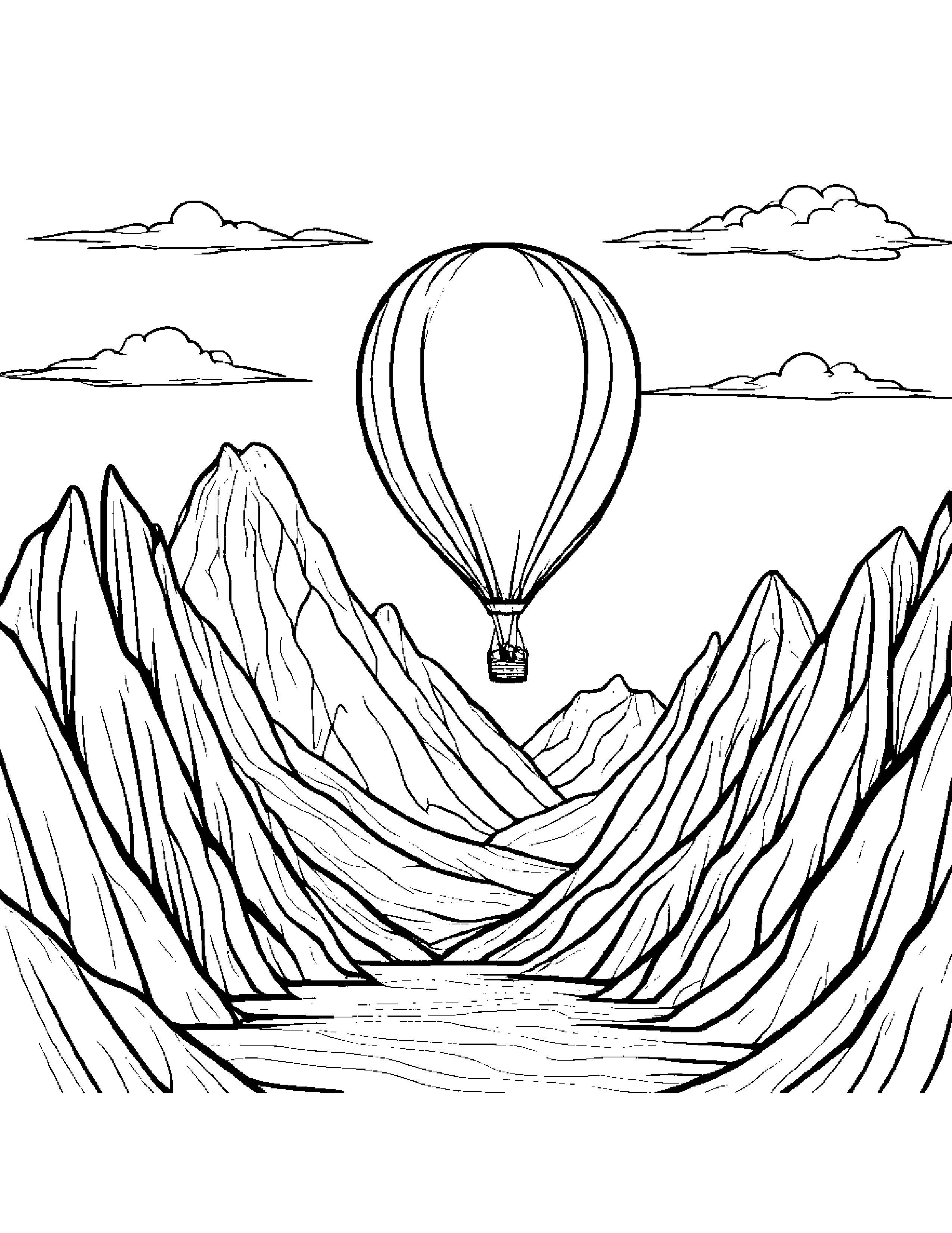 Mountain With Balloon Coloring Page (Free Printable PDF)