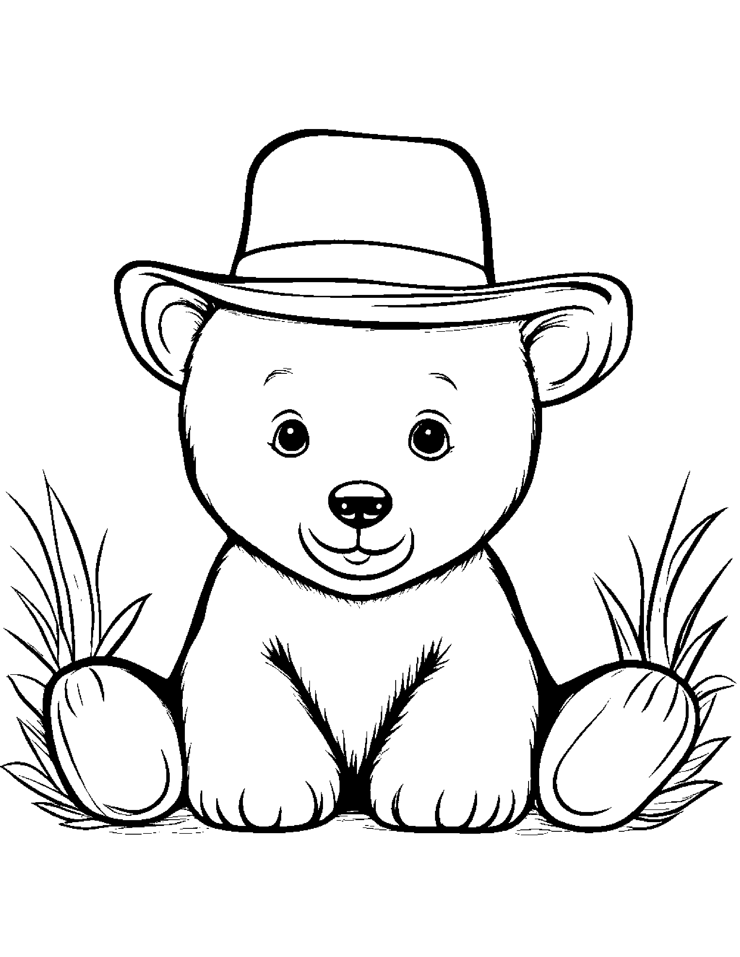 Sleepy Bear Cub Wearing A Hat #2 Coloring Page (Free Printable PDF)