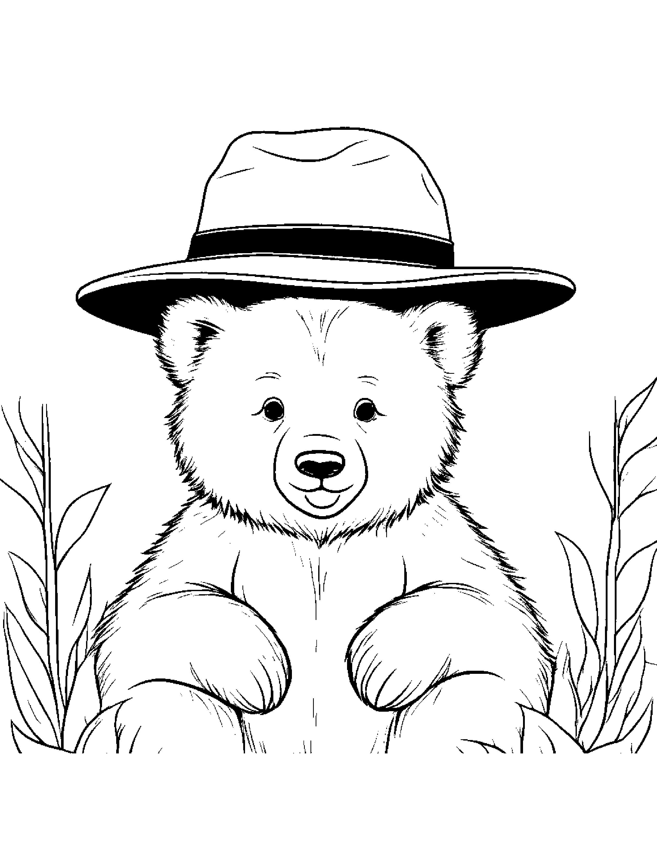 Sleepy Bear Cub Wearing A Hat Coloring Page (Free Printable PDF)