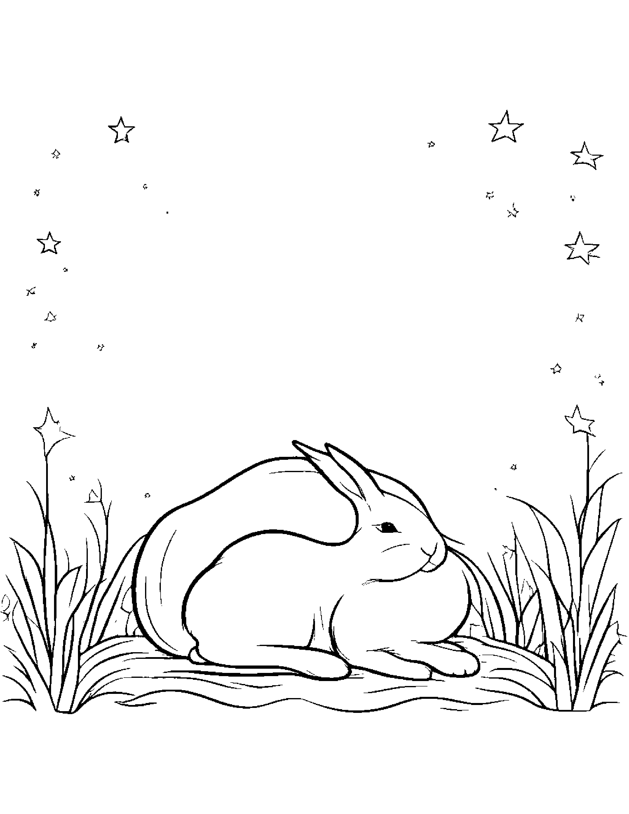 Sleepy Bunny With A Star Coloring Page (Free Printable PDF)
