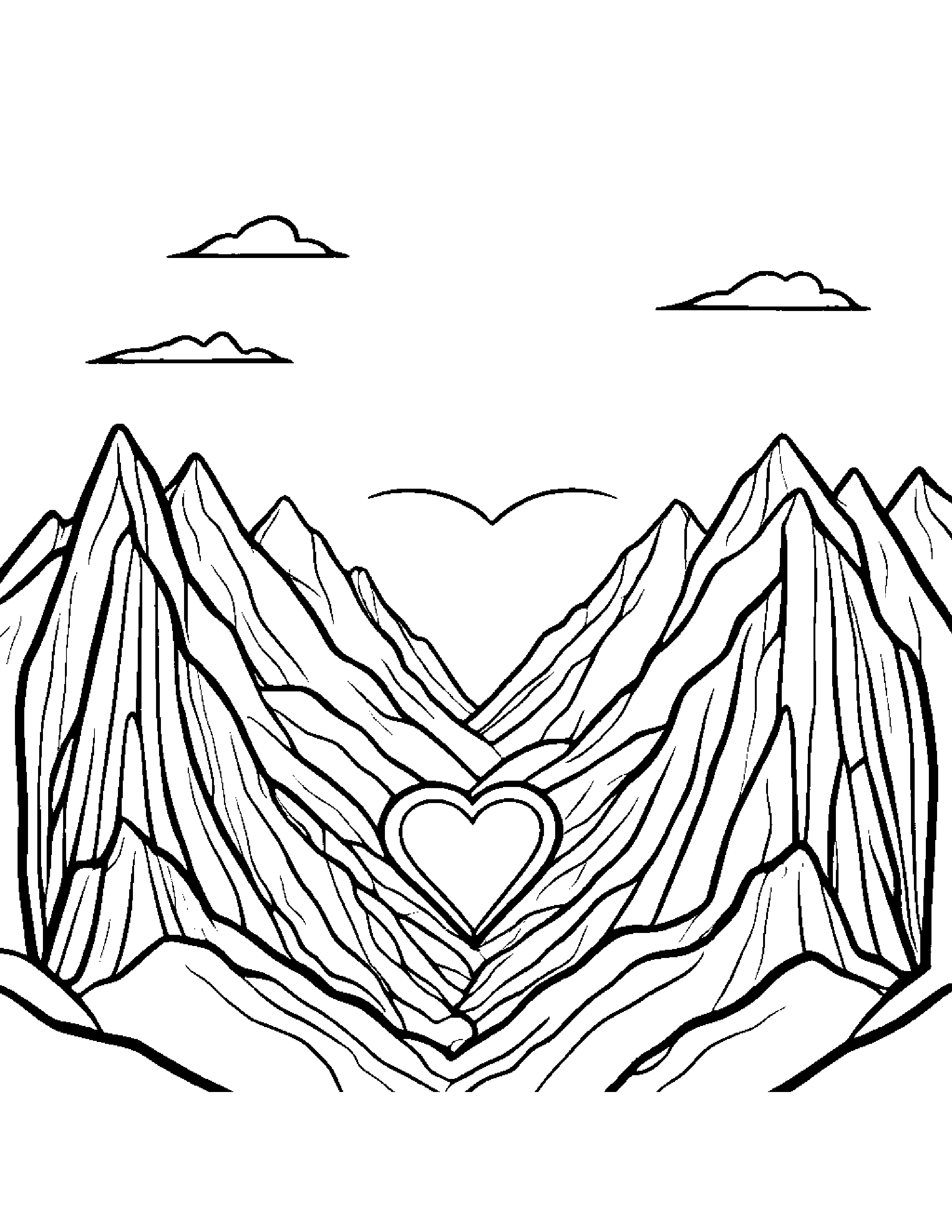 Tiny Mountain Hugging A Heart #2 Coloring Page (Free Printable PDF)