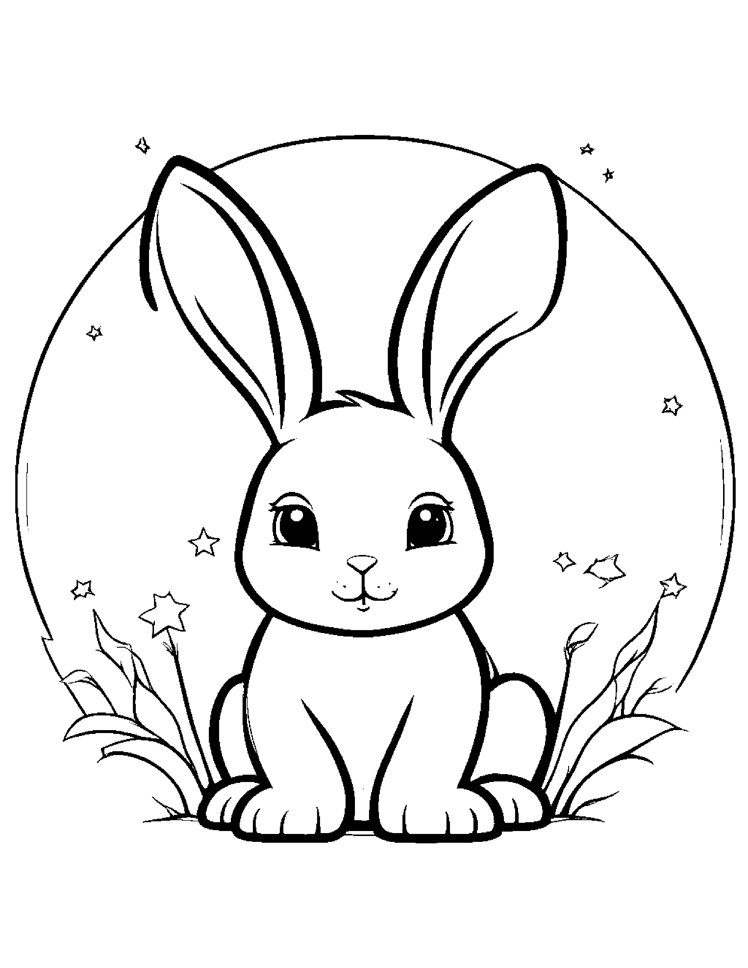 Gentle Bunny With A Star #2 Coloring Page (Free Printable PDF)