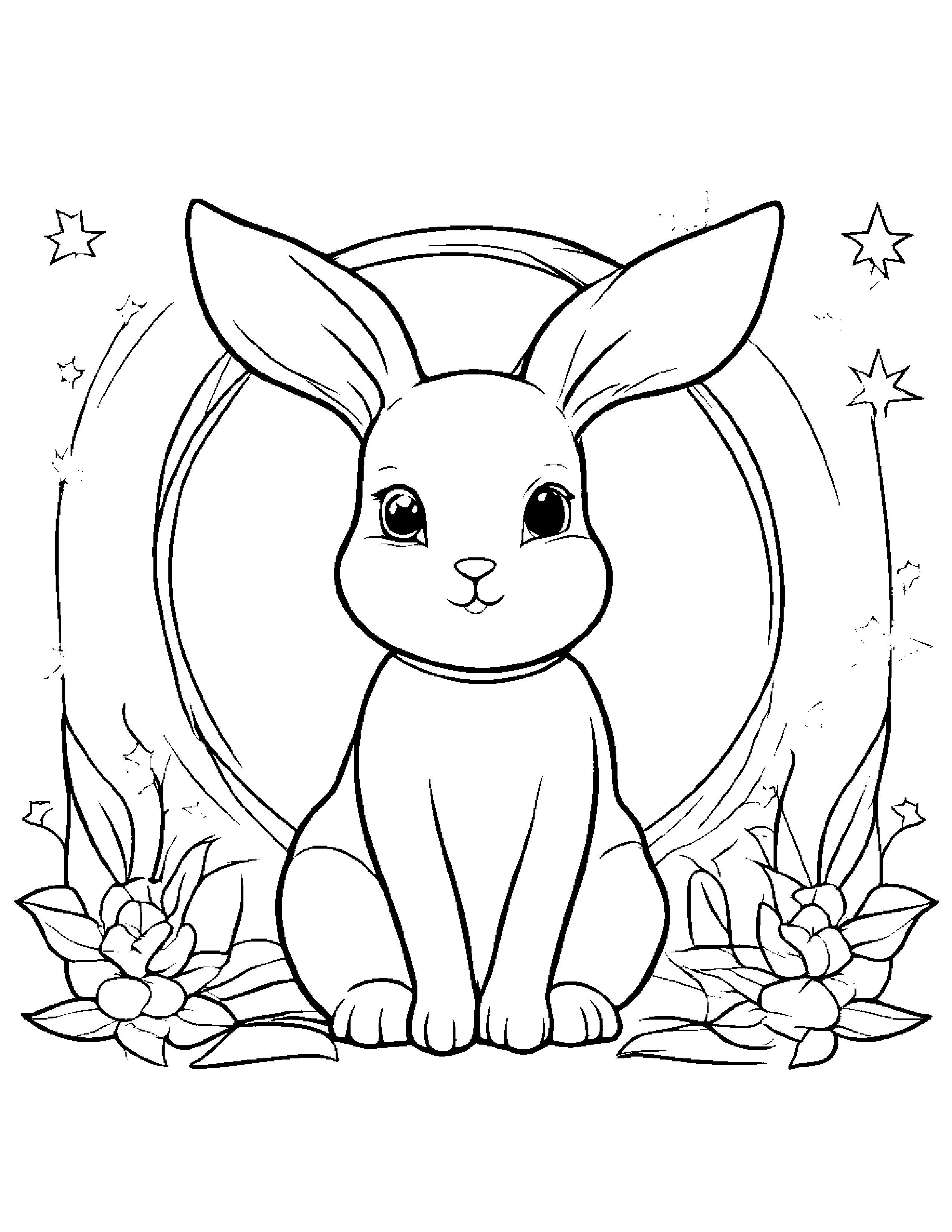 Gentle Bunny With A Star Coloring Page (Free Printable PDF)