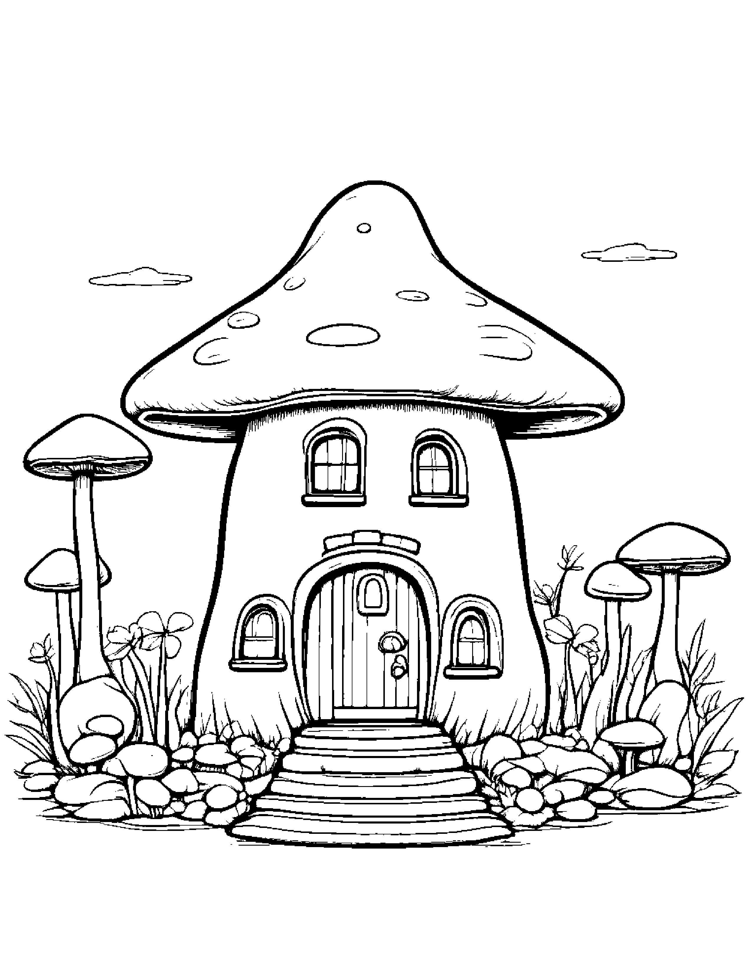 Gentle Mushroom House With A Bow #2 Coloring Page (Free Printable PDF)