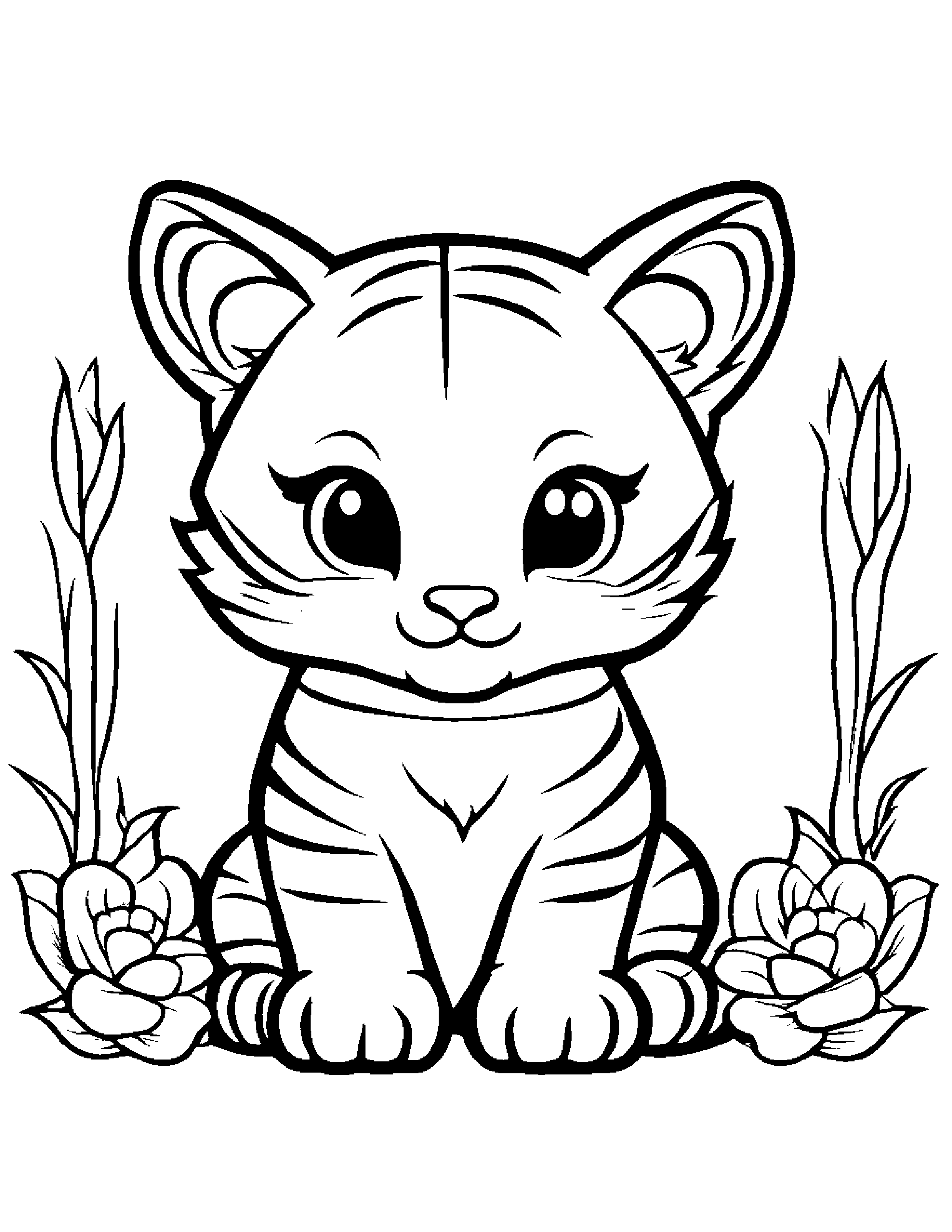 Kawaii Tiger Cub #2 Coloring Page (Free Printable PDF)