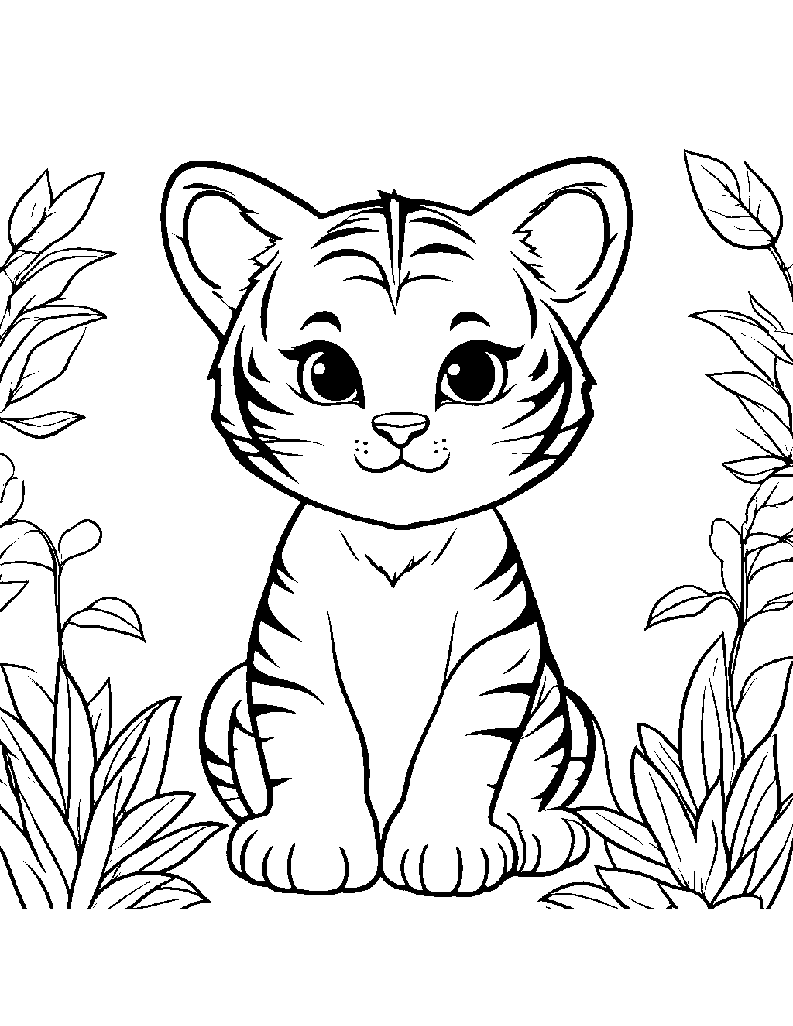 Kawaii Tiger Cub Coloring Page (Free Printable PDF)