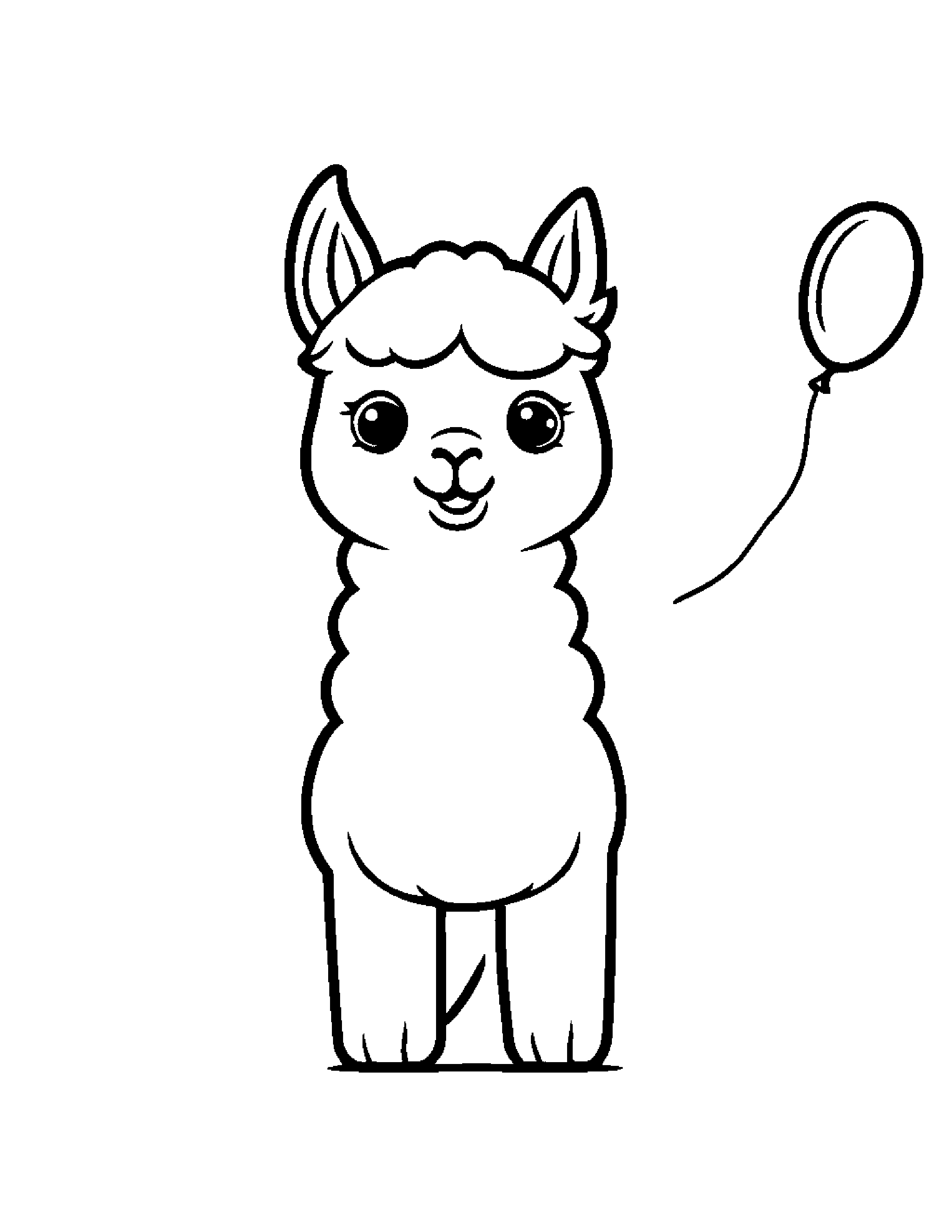 Kawaii Alpaca With Balloon #2 Coloring Page (Free Printable PDF)