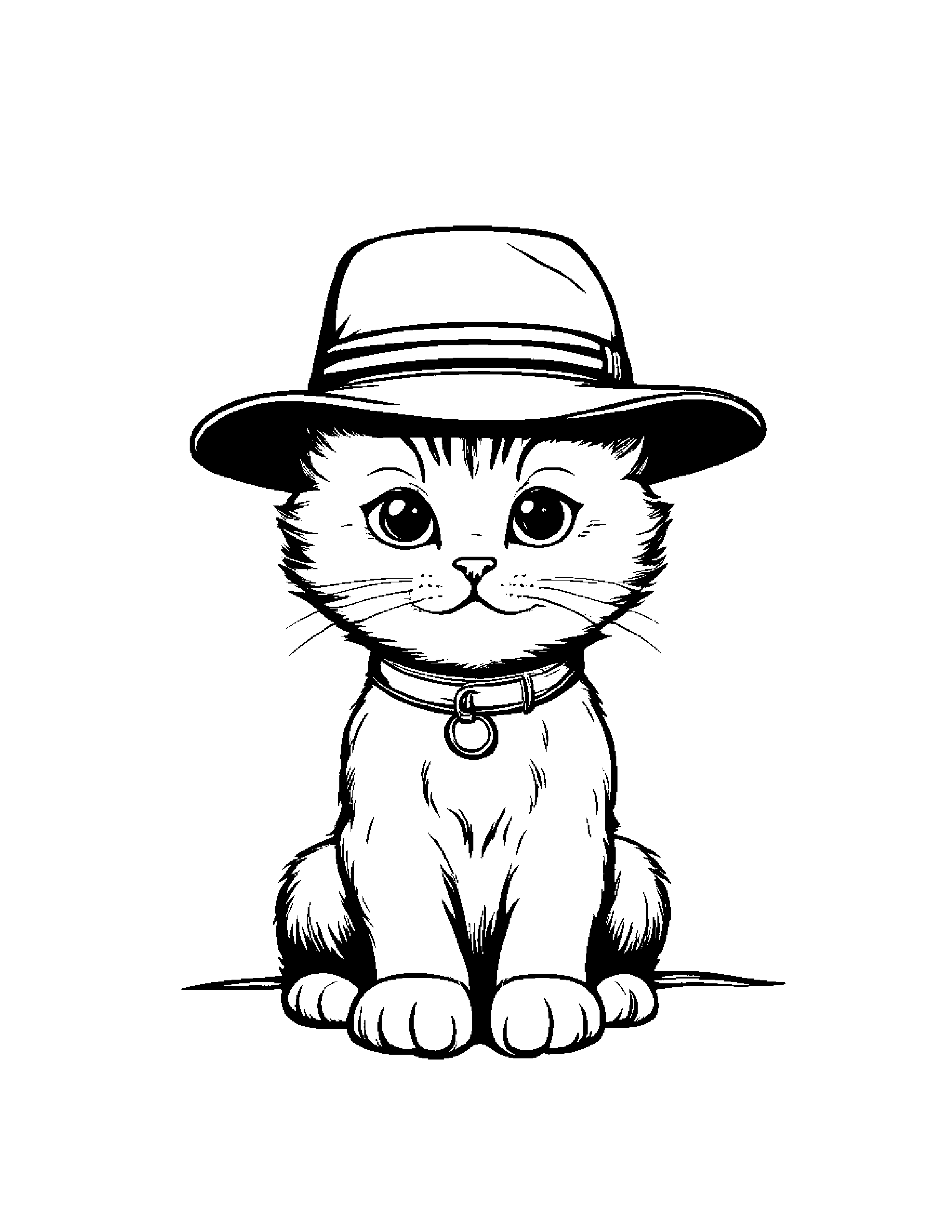 Little Kitten Wearing A Hat Coloring Page (Free Printable PDF)