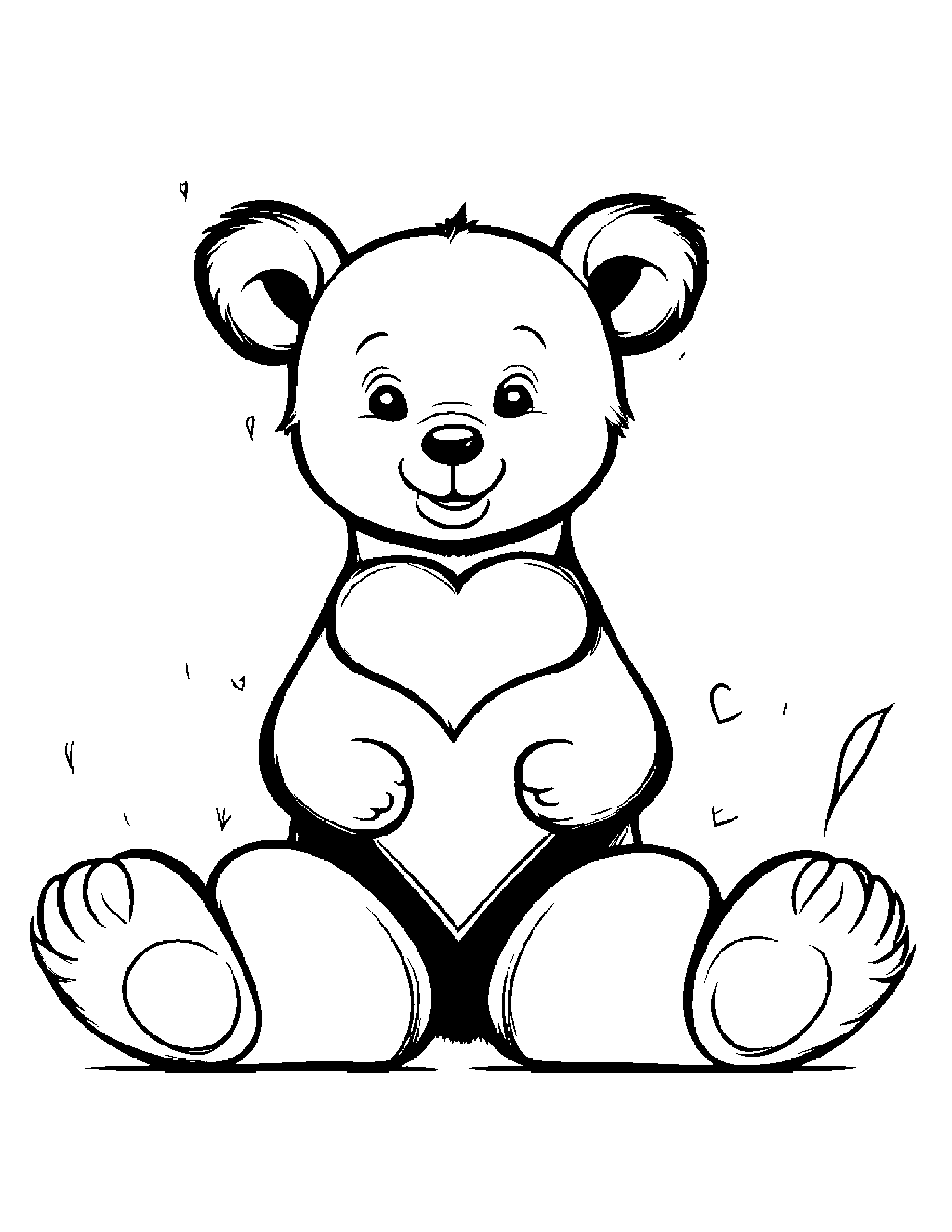 Smiling Bear Cub Hugging A Heart #2 Coloring Page (Free Printable PDF)