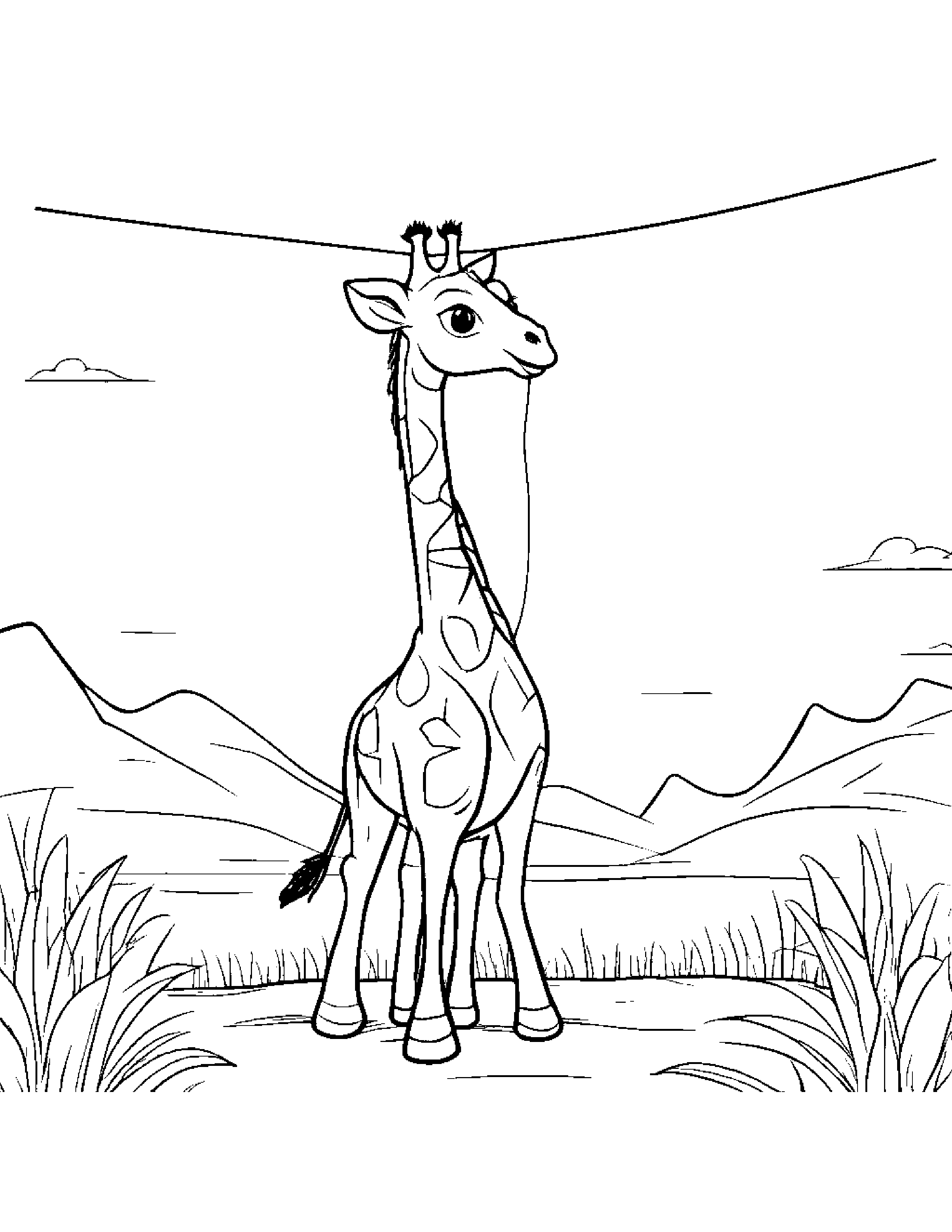 Smiling Giraffe With A Kite Coloring Page (Free Printable PDF)