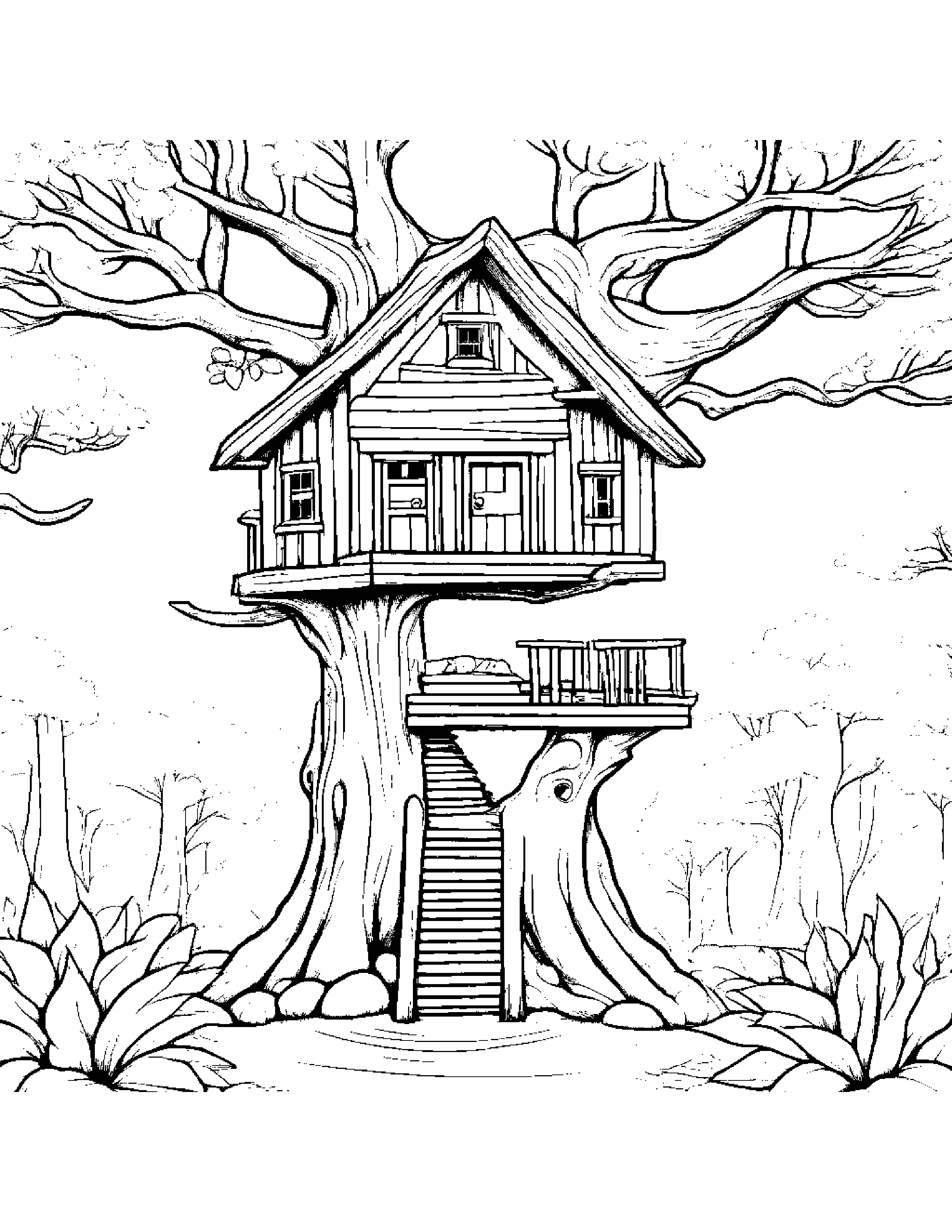 Baby Treehouse With Scarf Coloring Page (Free Printable PDF)