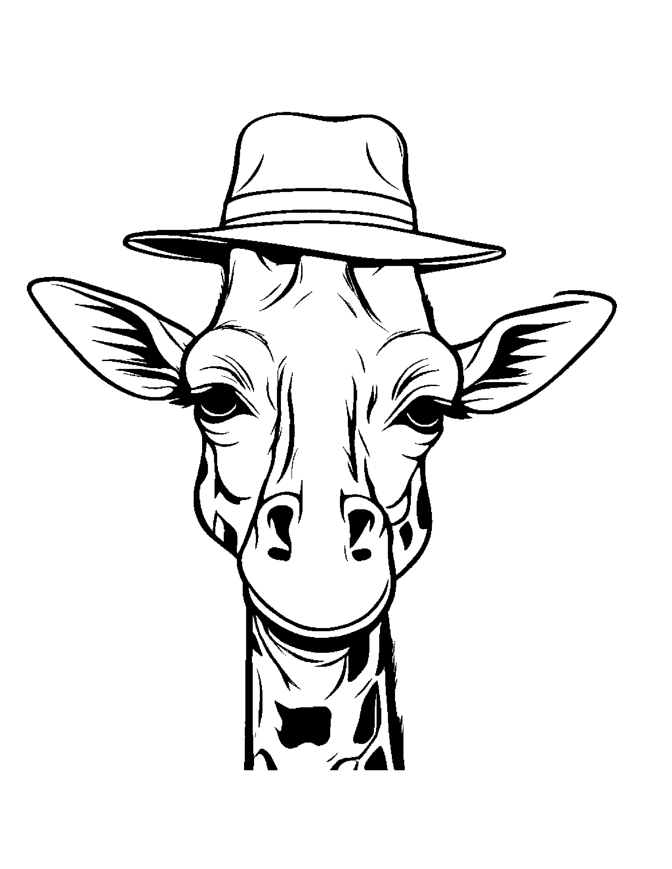 Sleepy Giraffe Wearing A Hat #2 Coloring Page (Free Printable PDF)
