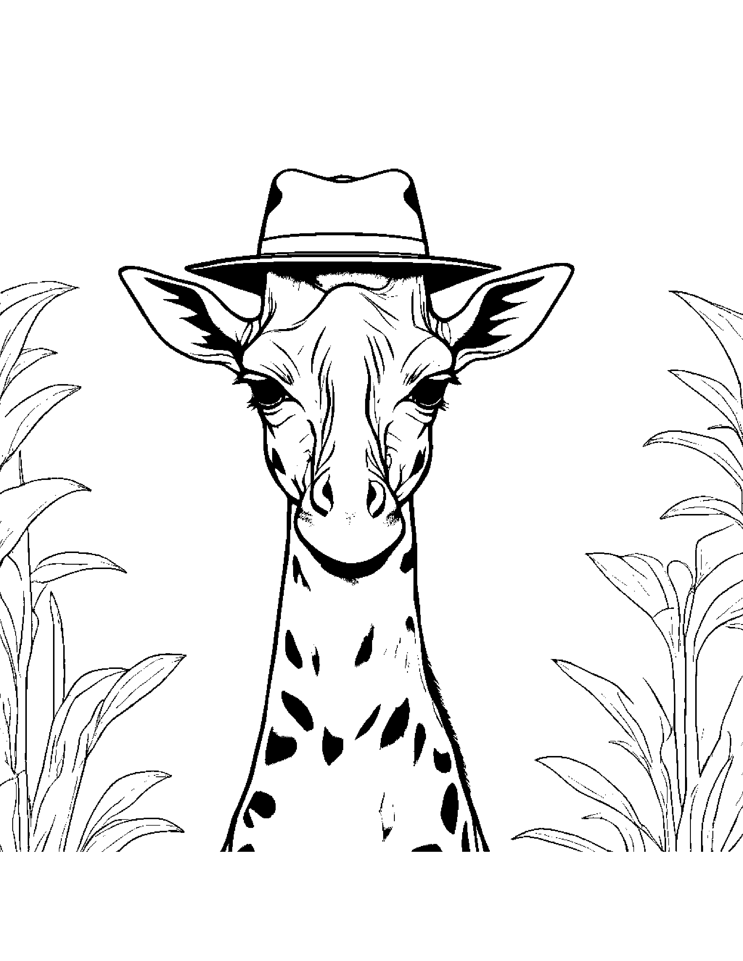Sleepy Giraffe Wearing A Hat Coloring Page (Free Printable PDF)