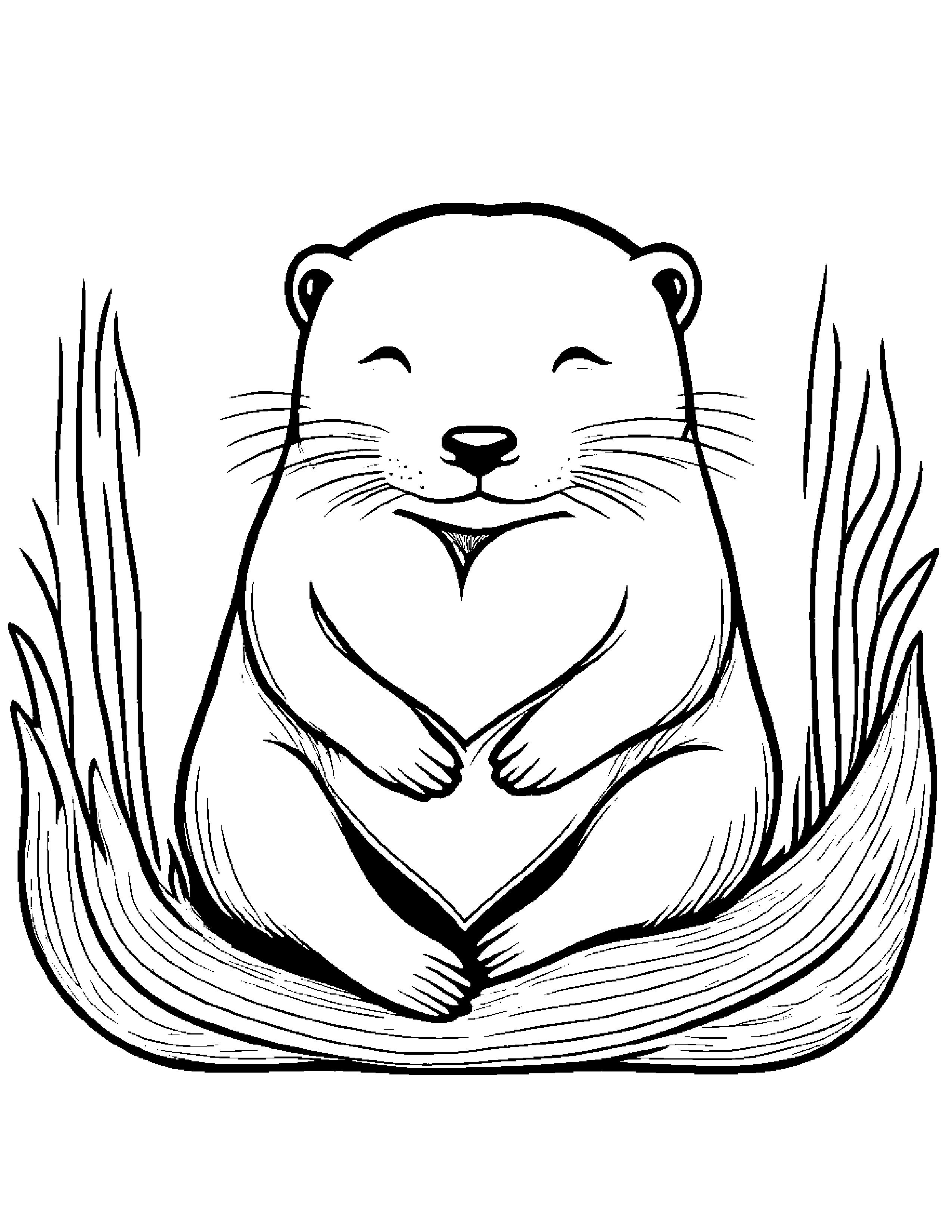 Sleepy Otter Hugging A Heart #2 Coloring Page (Free Printable PDF)