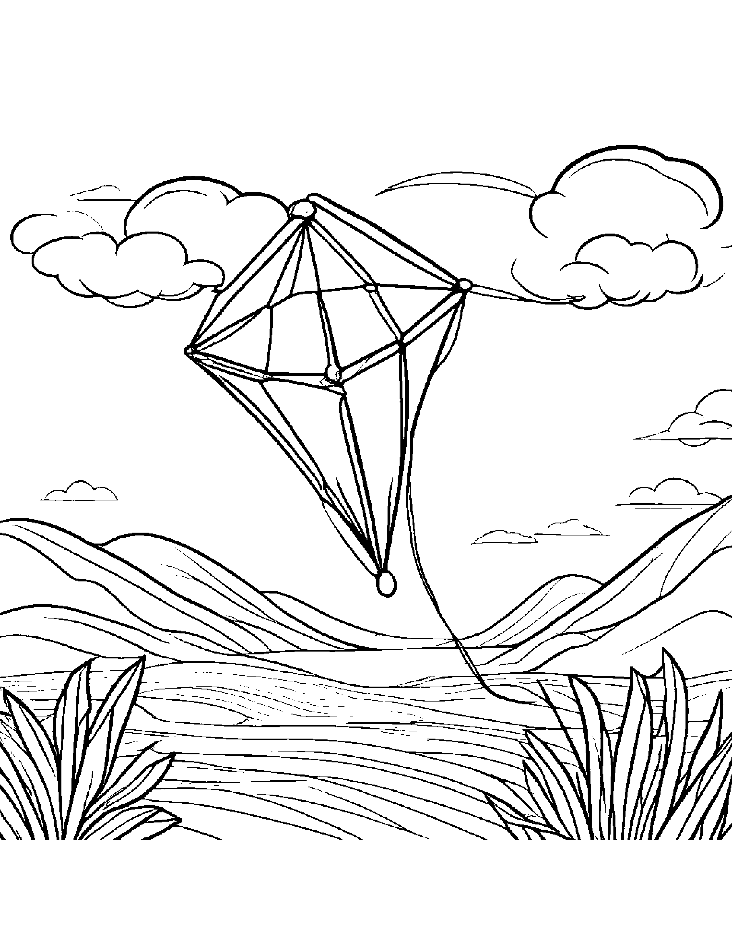 Little Candy Cane With A Kite Coloring Page (Free Printable PDF)