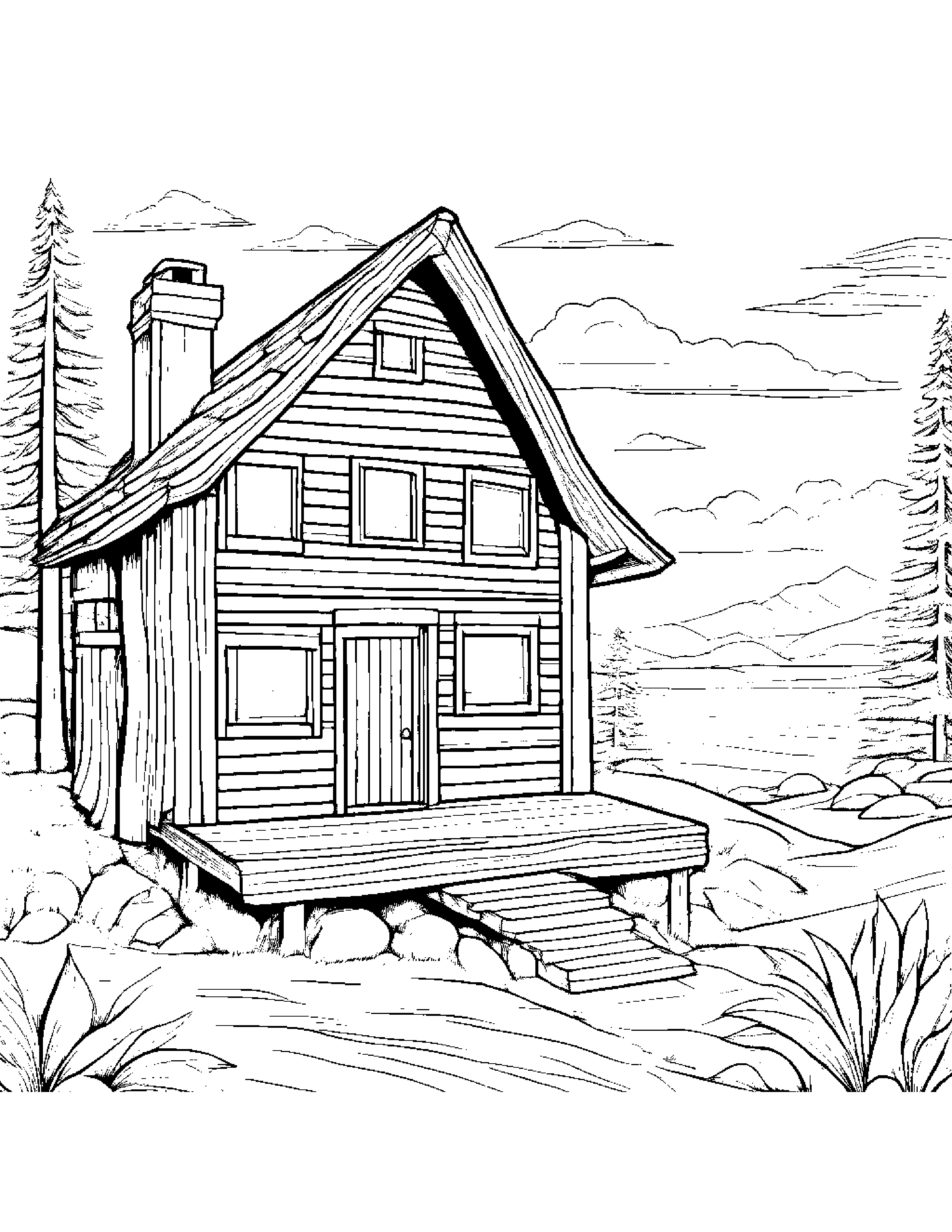 Sleepy Tiny Cabin Reading A Book Coloring Page (Free Printable PDF)