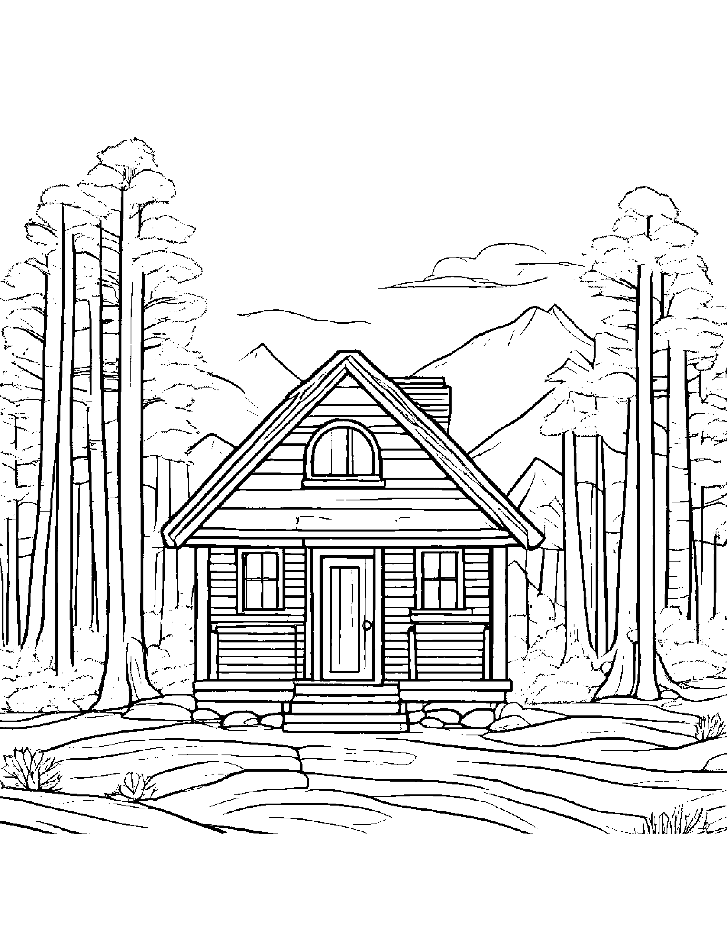 Tiny Cabin #2 Coloring Page (Free Printable PDF)