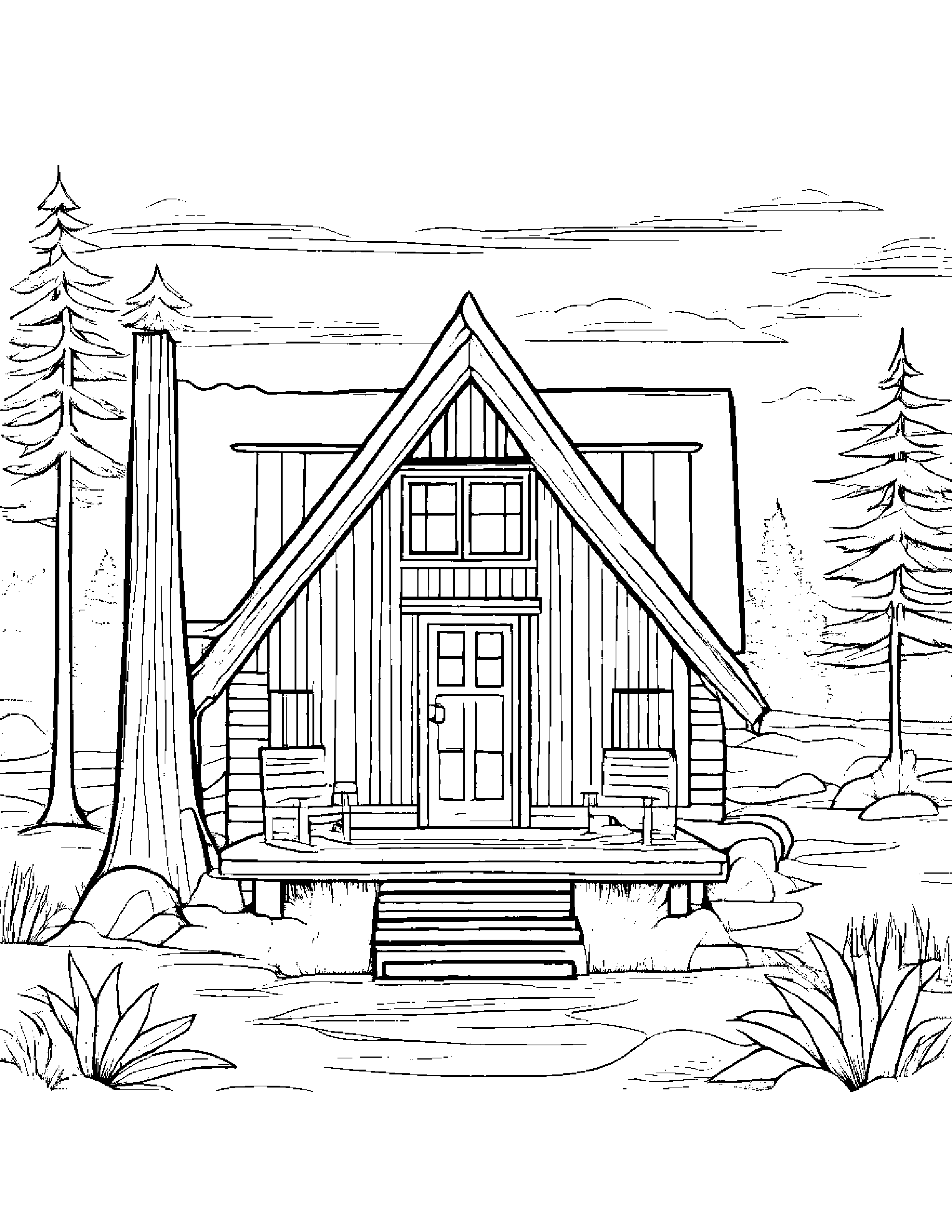 Tiny Cabin Coloring Page (Free Printable PDF)