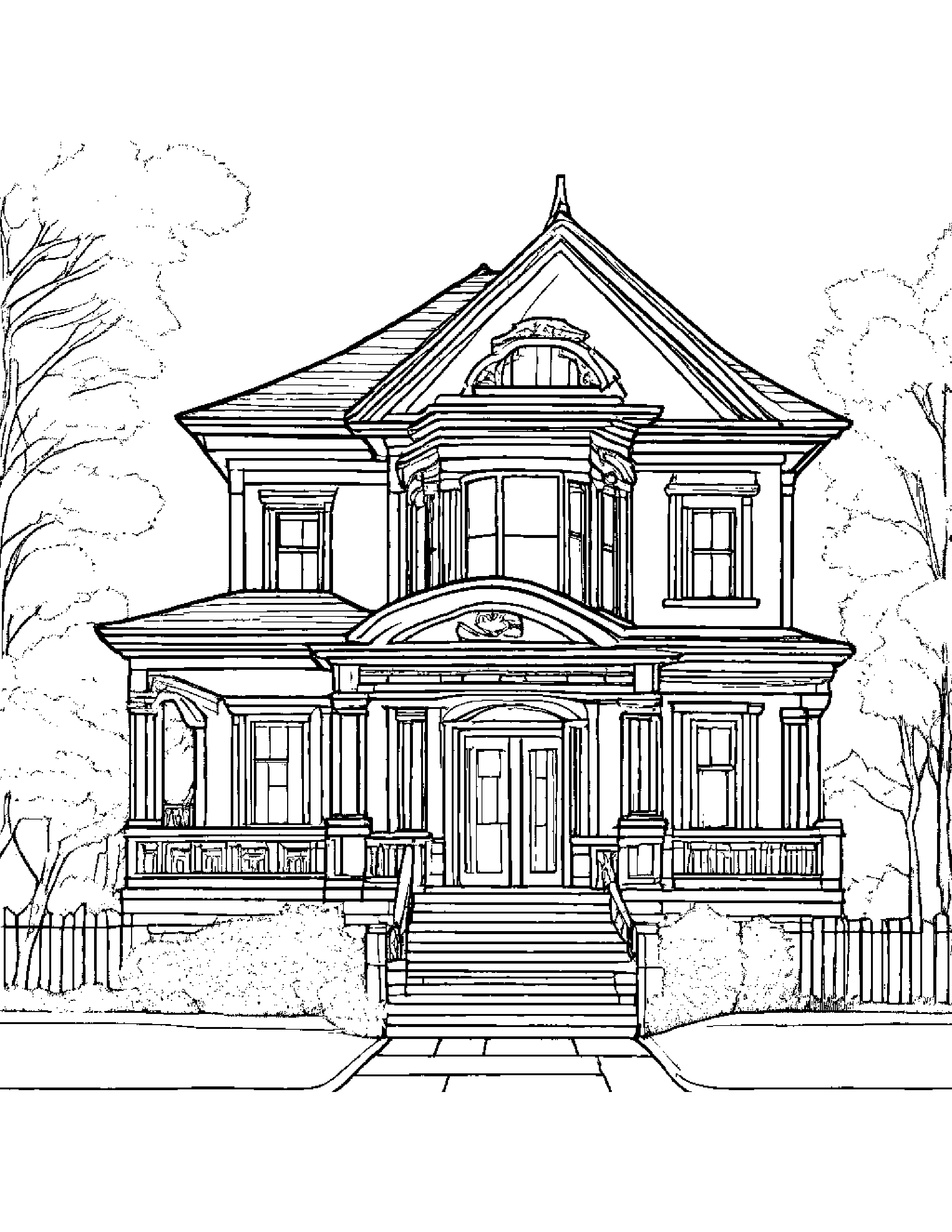 2-Story Victorian House Coloring Page (Free Printable PDF)