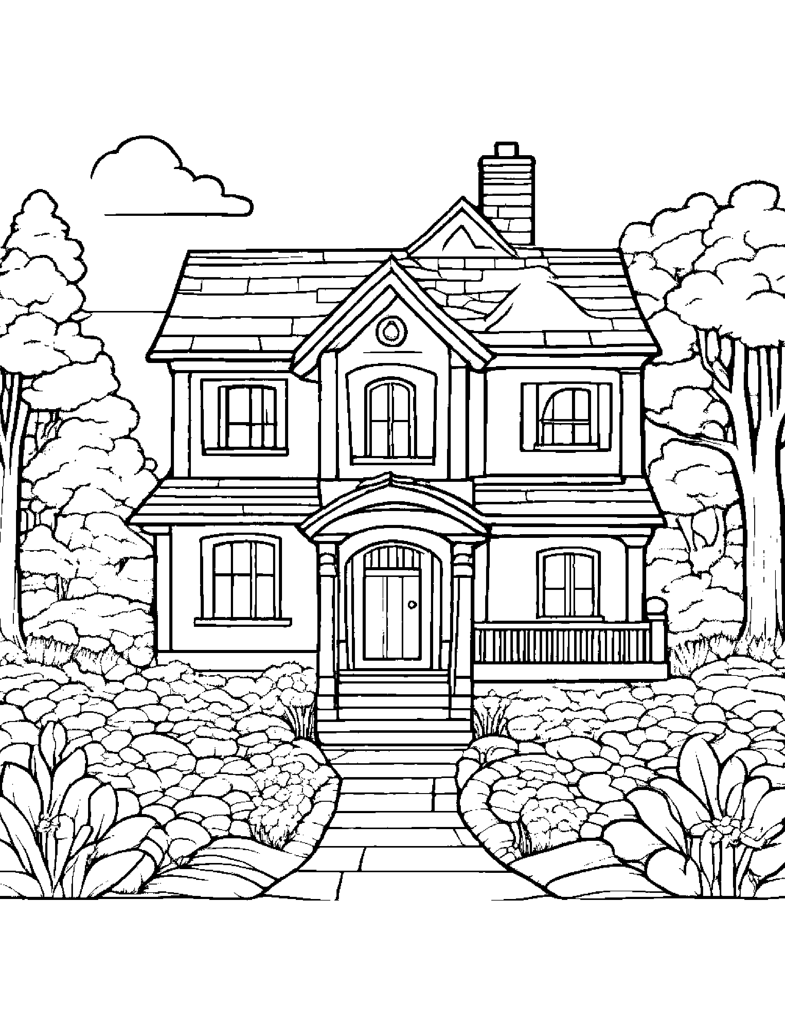 A Charming Cottage Coloring Page (Free Printable PDF)