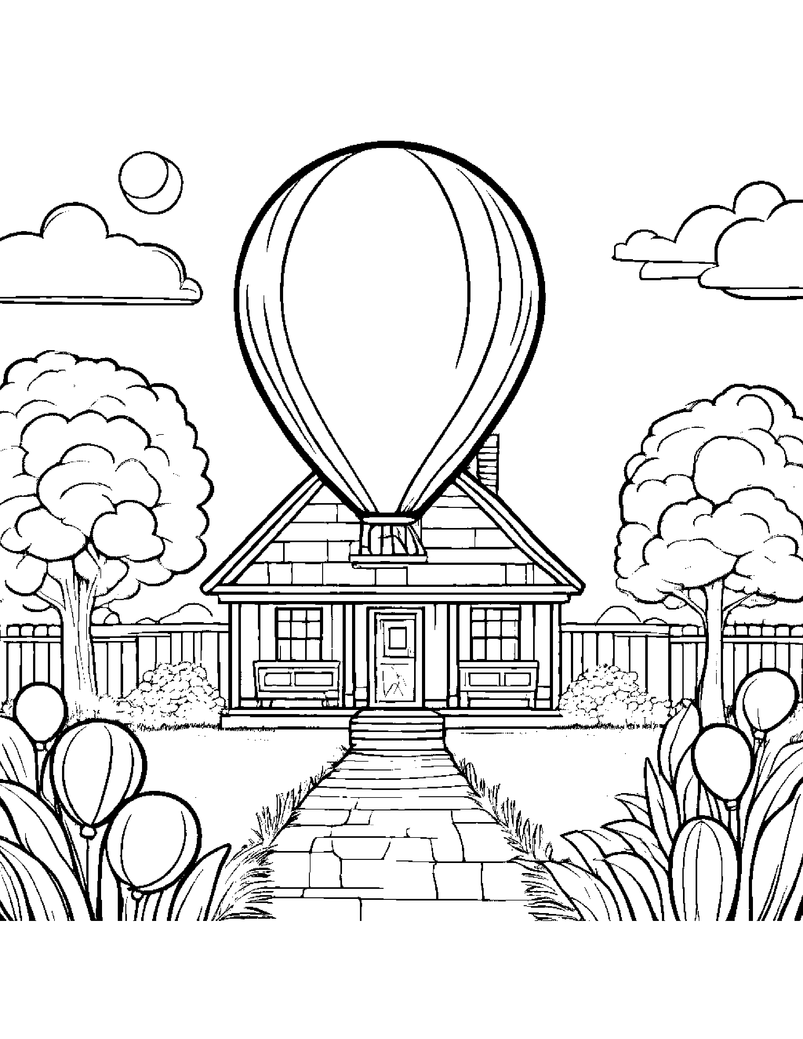 Cozy Cottage With Balloon #3 Coloring Page (Free Printable PDF)