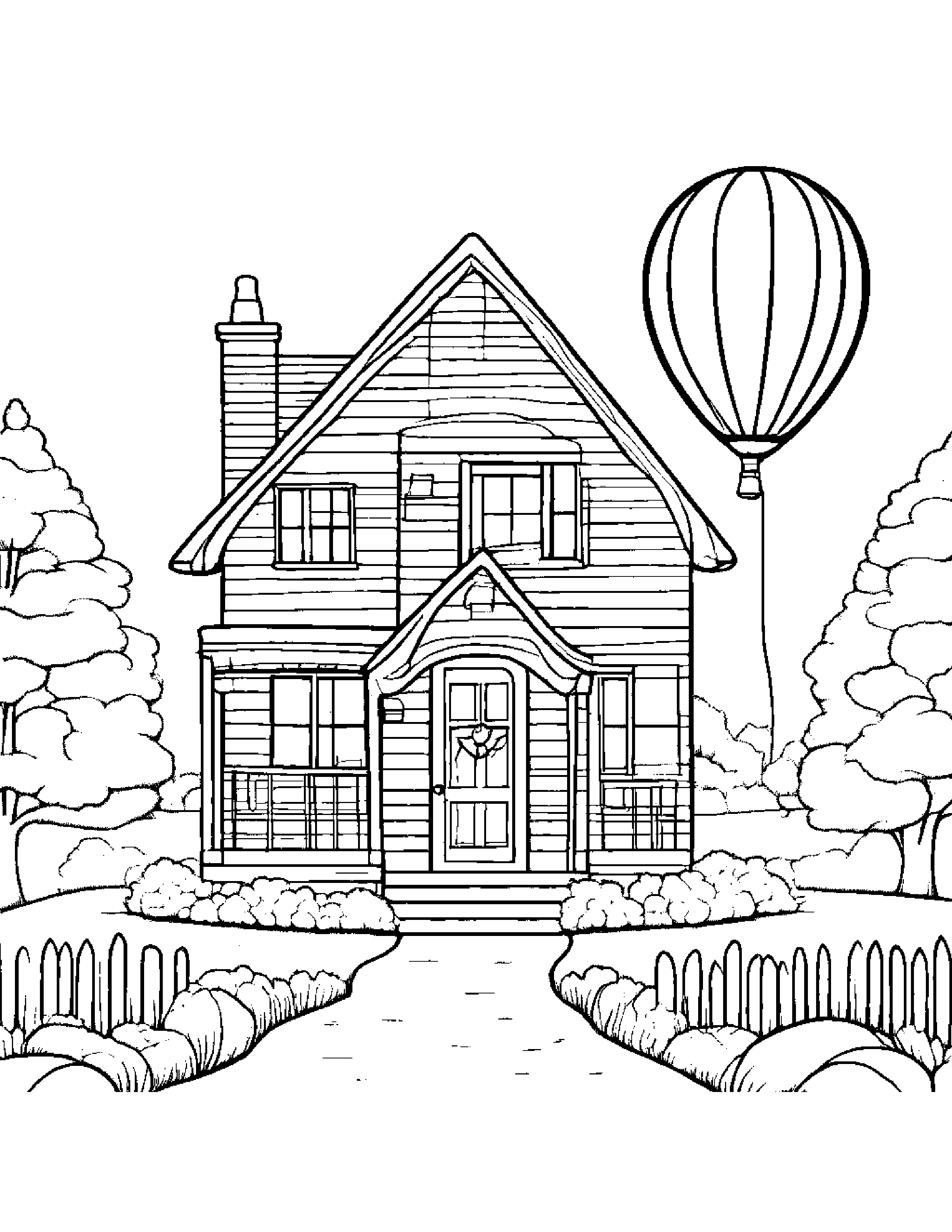Cozy Cottage With Balloon #4 Coloring Page (Free Printable PDF)