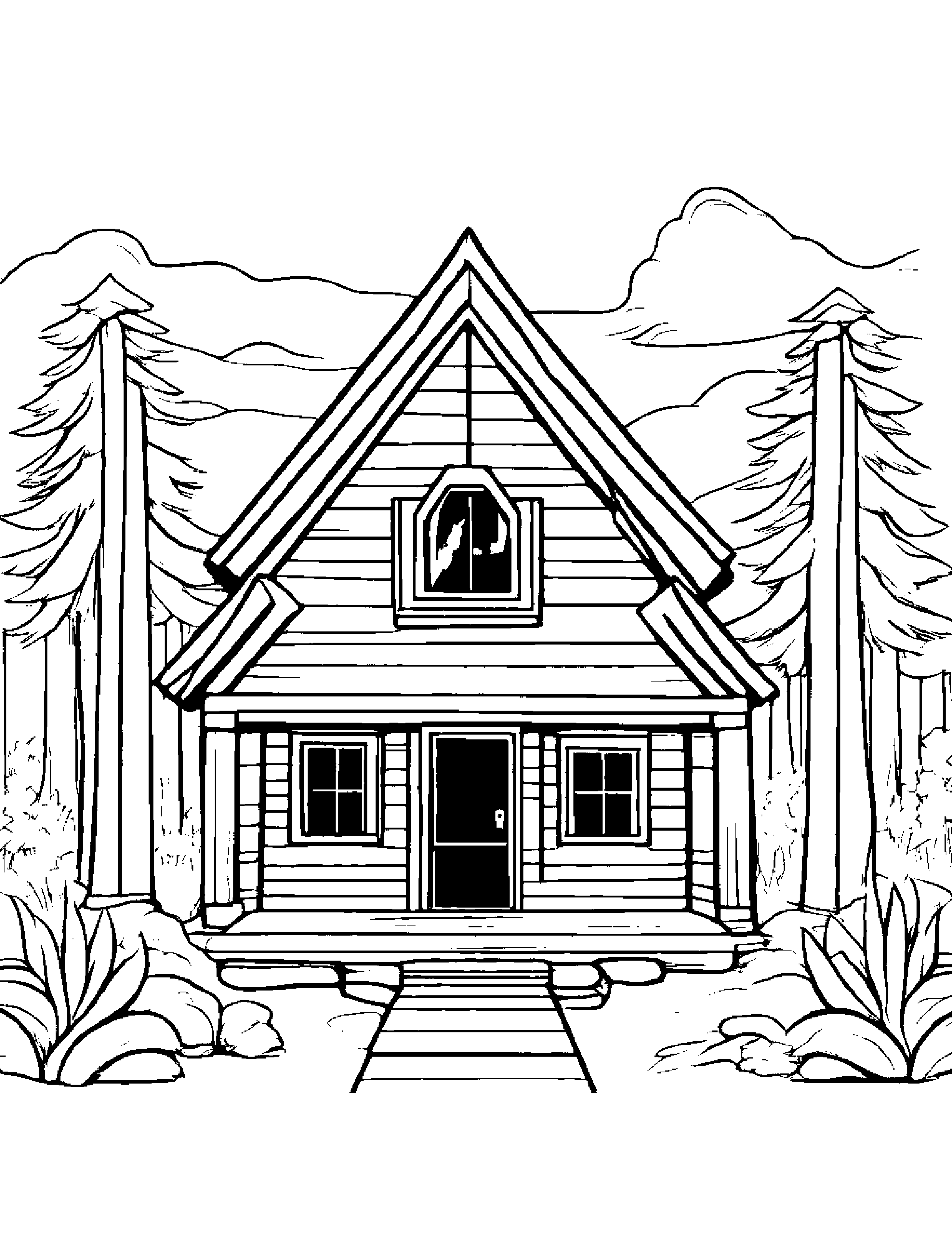 Happy Tiny Cabin With A Bow #2 Coloring Page (Free Printable PDF)